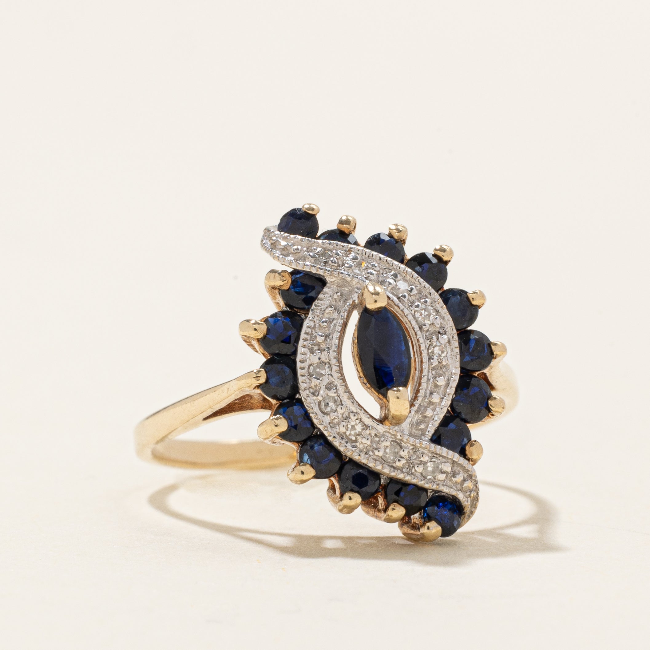 Sapphire & Diamond Marquise Cluster Ring | 0.45ctw, 0.05ctw | SZ 7.0 |