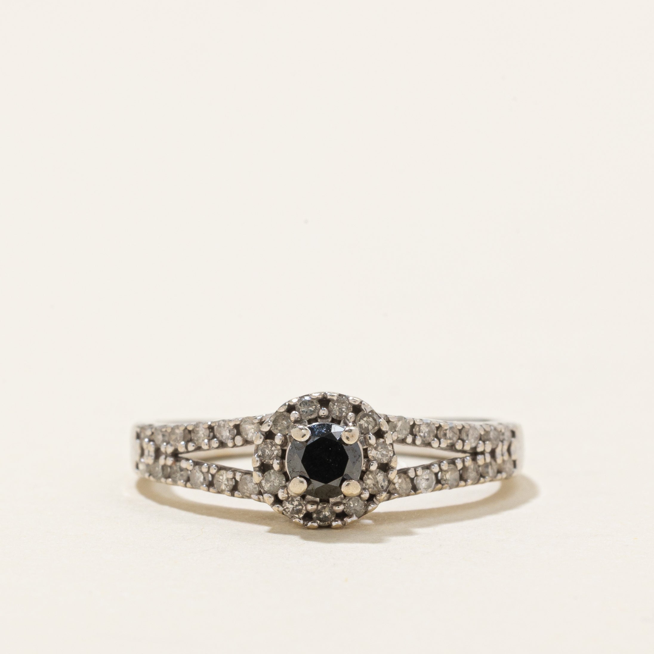Black Diamond Halo Split Shank Ring | 0.32ctw | SZ 5.0 |