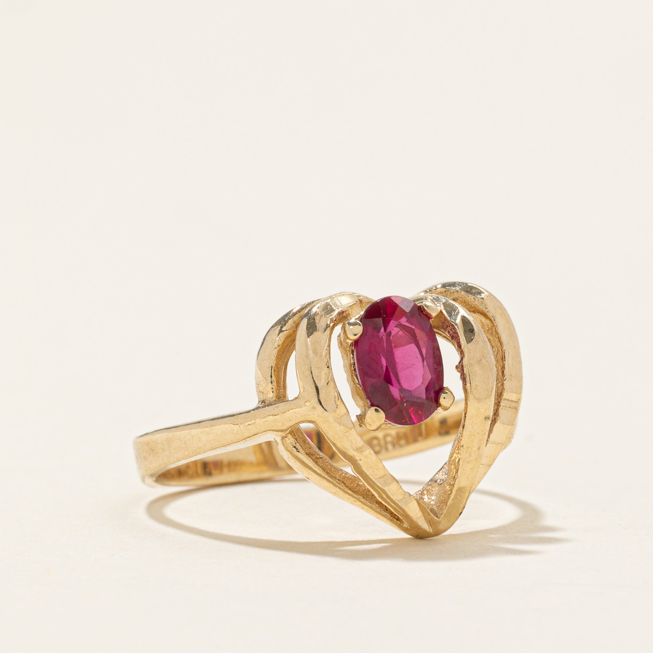 Synthetic Ruby Open Heart Ring | 0.5ct | SZ 5.75 |