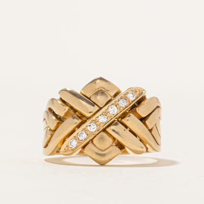 18k Diagonal Diamond Soldered Puzzle Ring | 0.15ctw | SZ 11