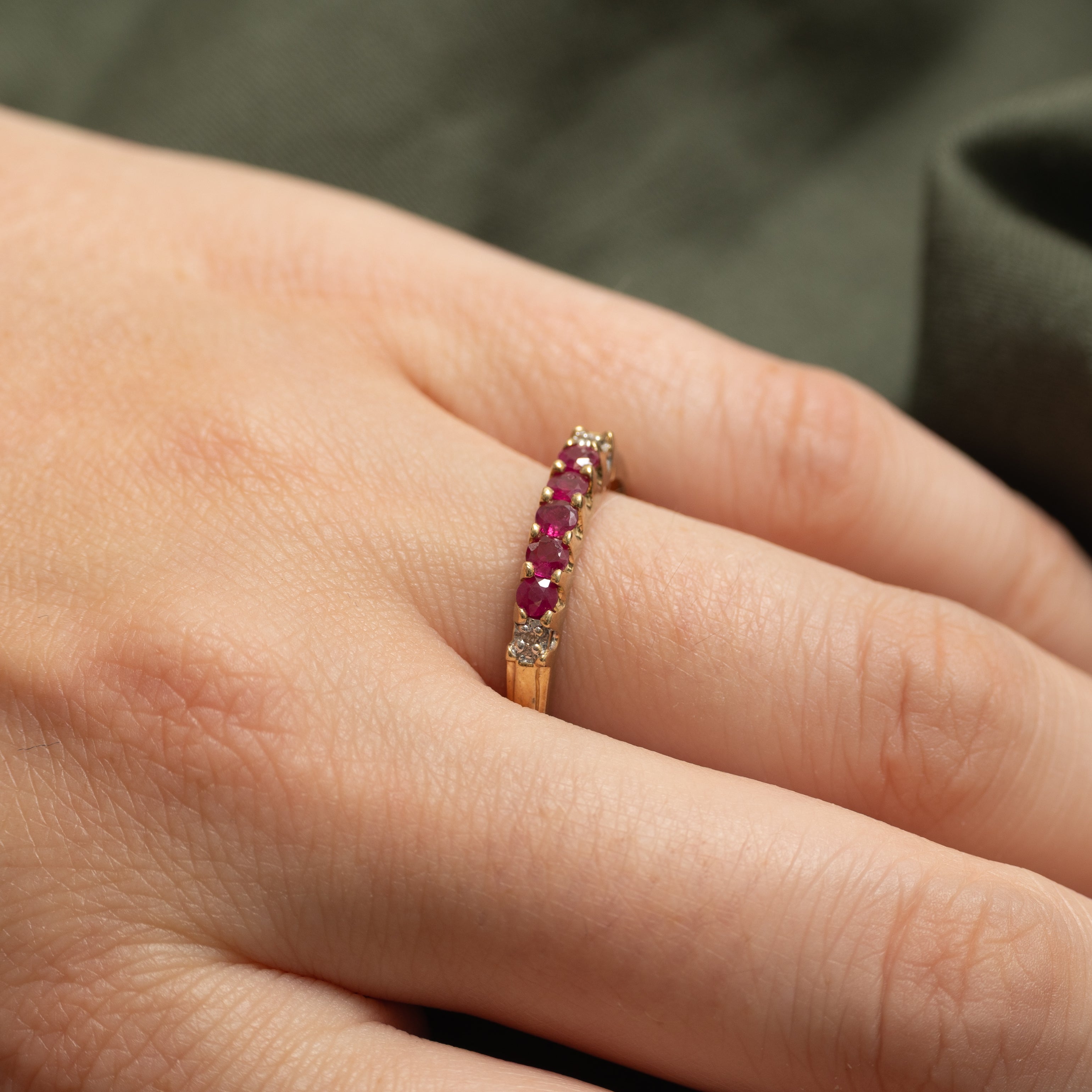 Five Stone Ruby & Diamond Ring | 0.30ctw, 0.01ctw | SZ 8