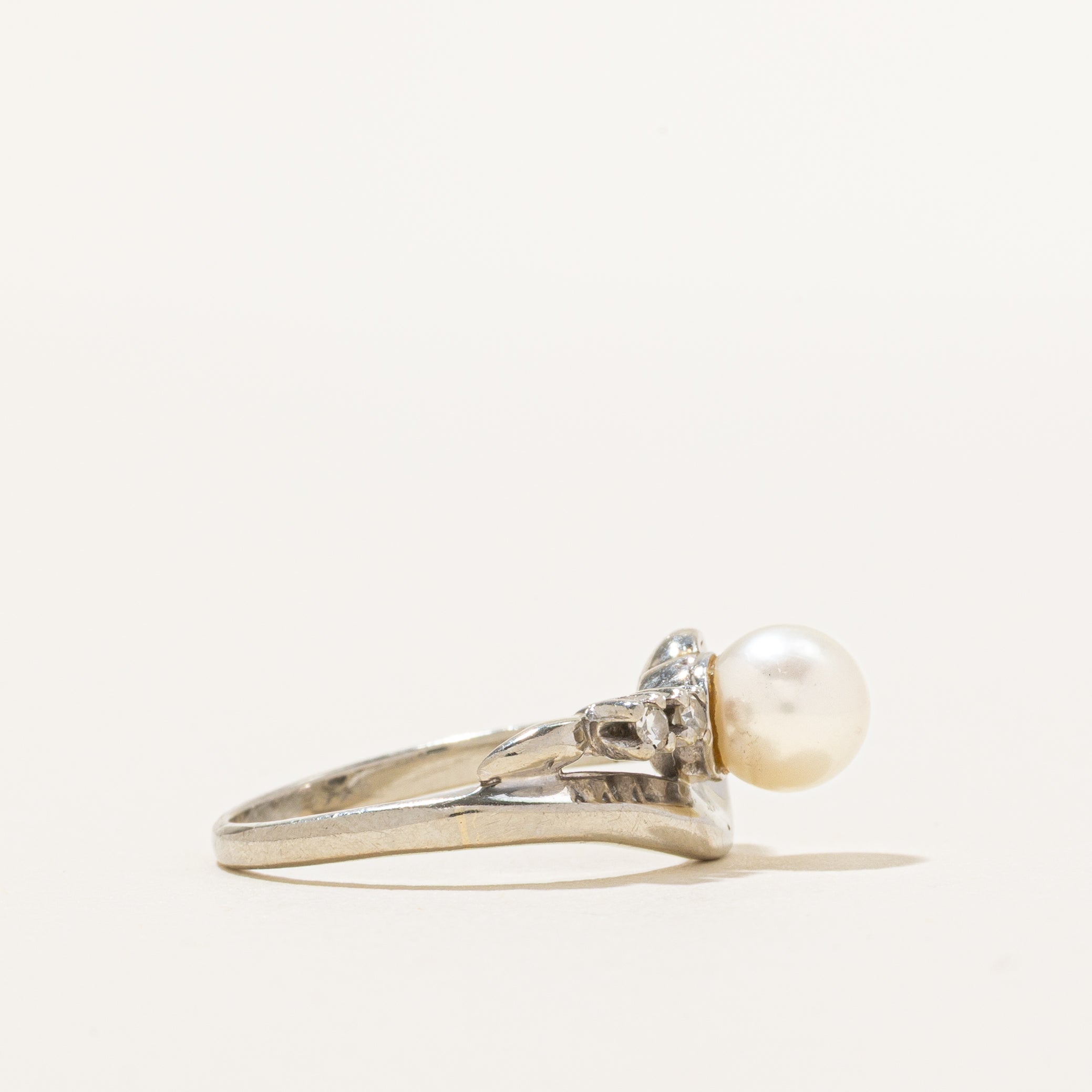 Pearl & Diamond Wave Ring | 0.05ctw | SZ 5