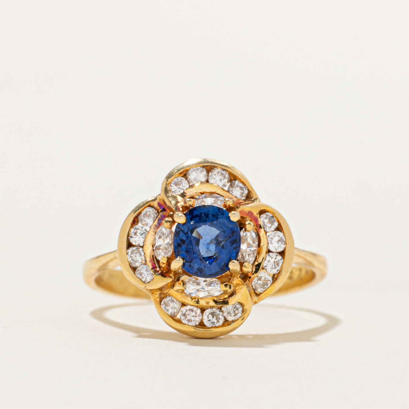18k Oval Cut Sapphire & Diamond Cluster Ring | 0.87ct, 0.42ctw | SZ 7.5