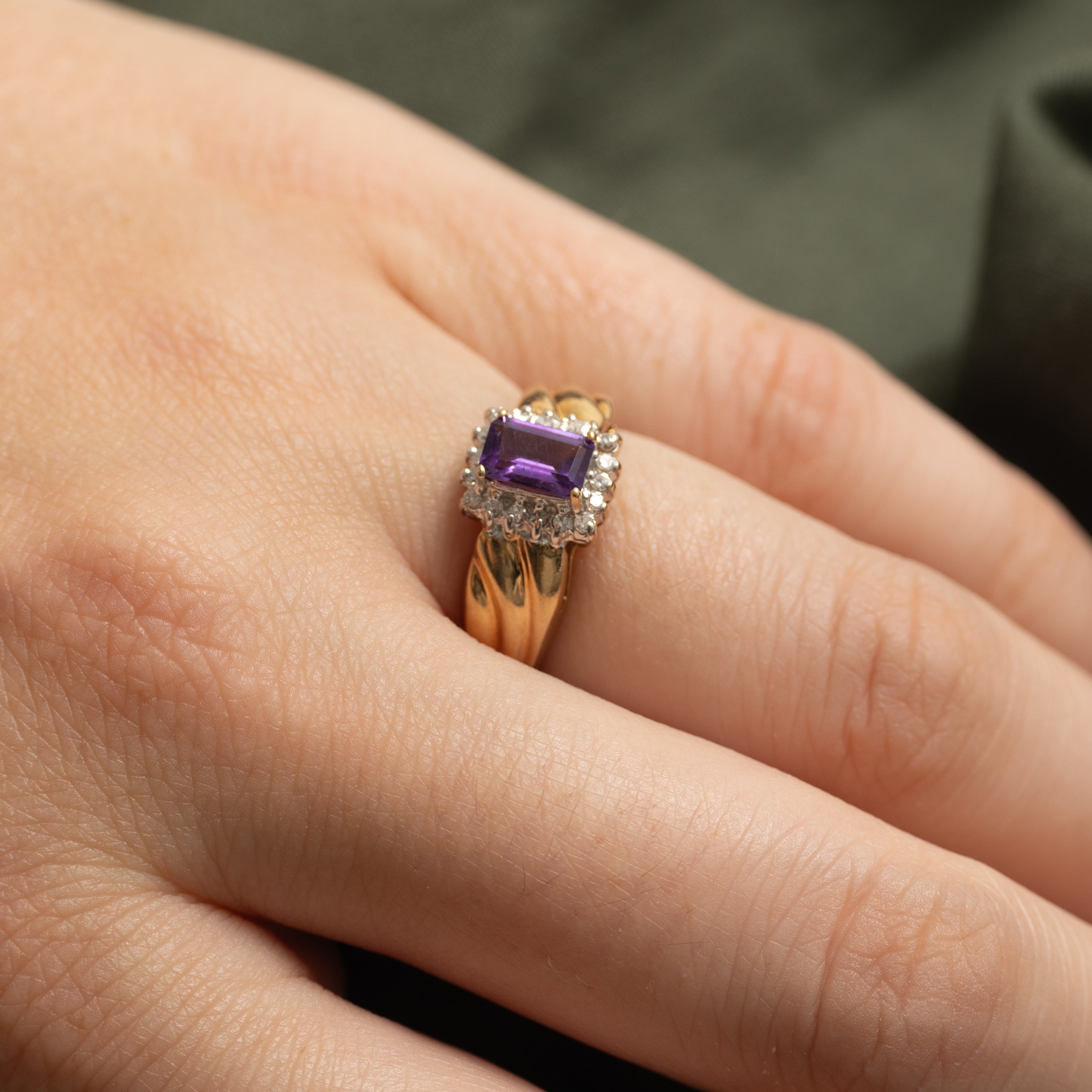 Amethyst & Diamond Halo Croissant Ring | 0.42ct, 0.09ctw | SZ 5.25