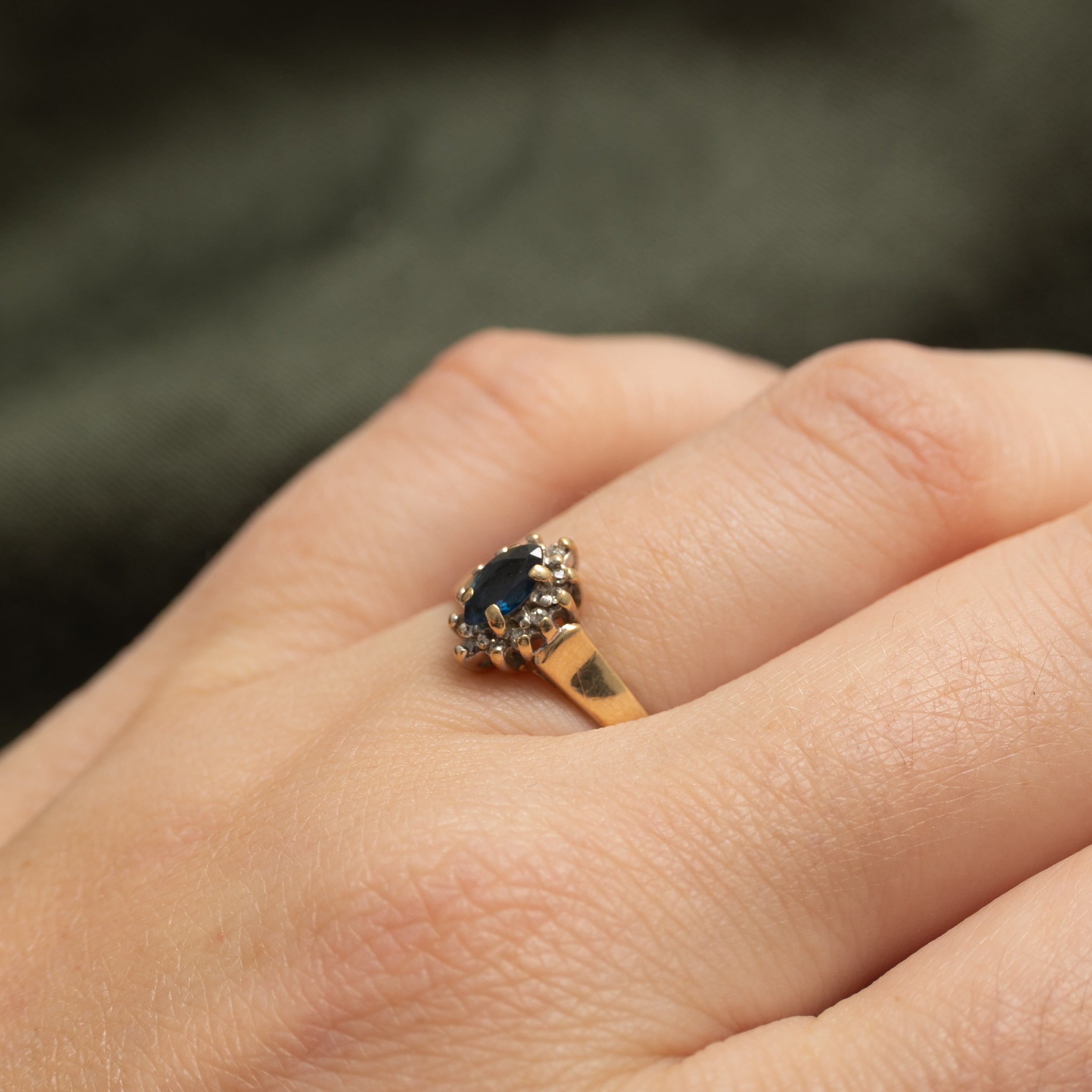 Marquise Cut Sapphire & Diamond Petal Ring | 0.25ct, 0.06ctw | SZ 6.5