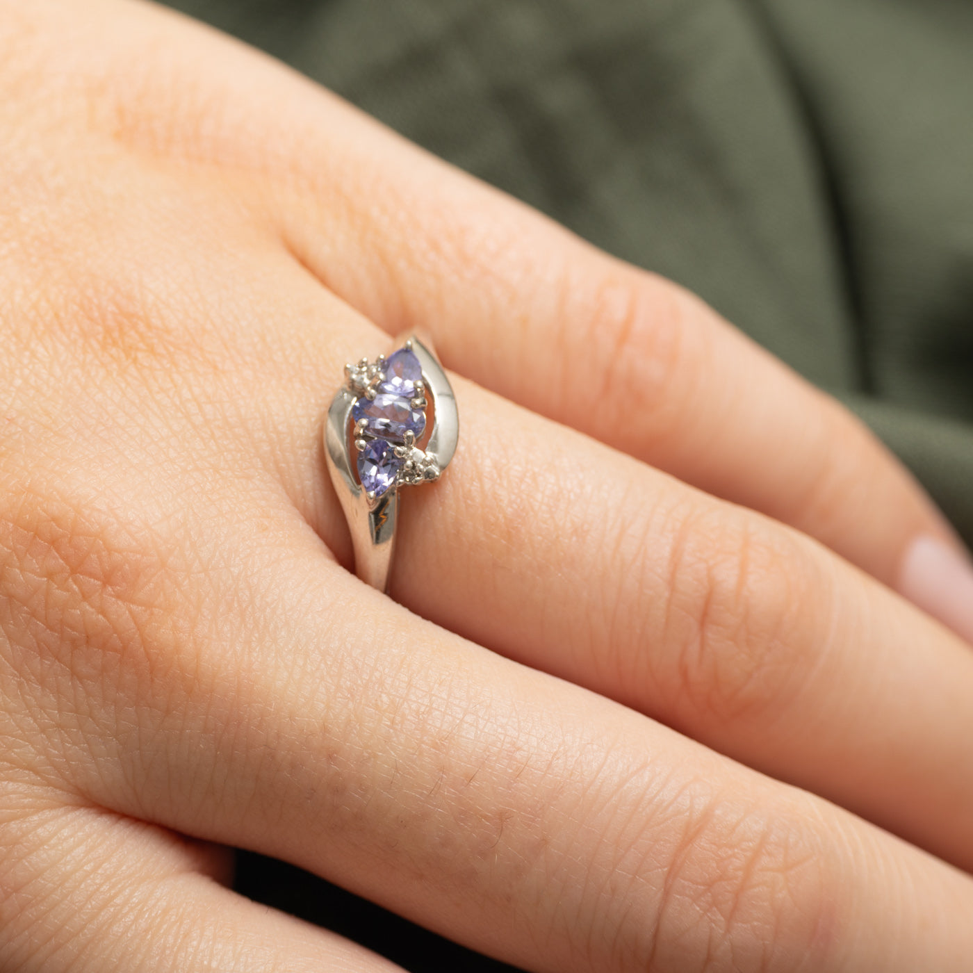 Three Stone Tanzanite & Diamond Bypass Ring | 0.50ctw, 0.02ctw | SZ 8