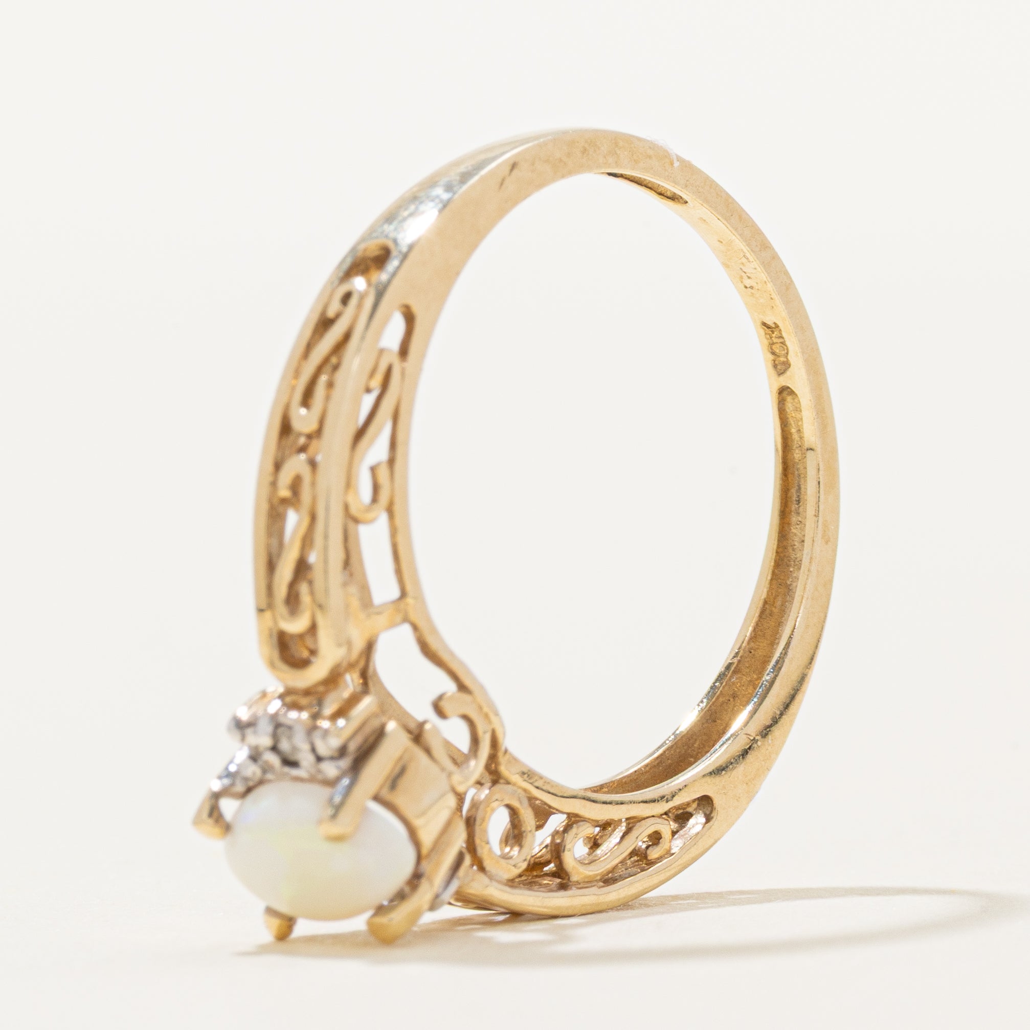 Cabochon Opal & Diamond Scrollwork Ring | 0.27ct, 0.004ctw | SZ 6.75