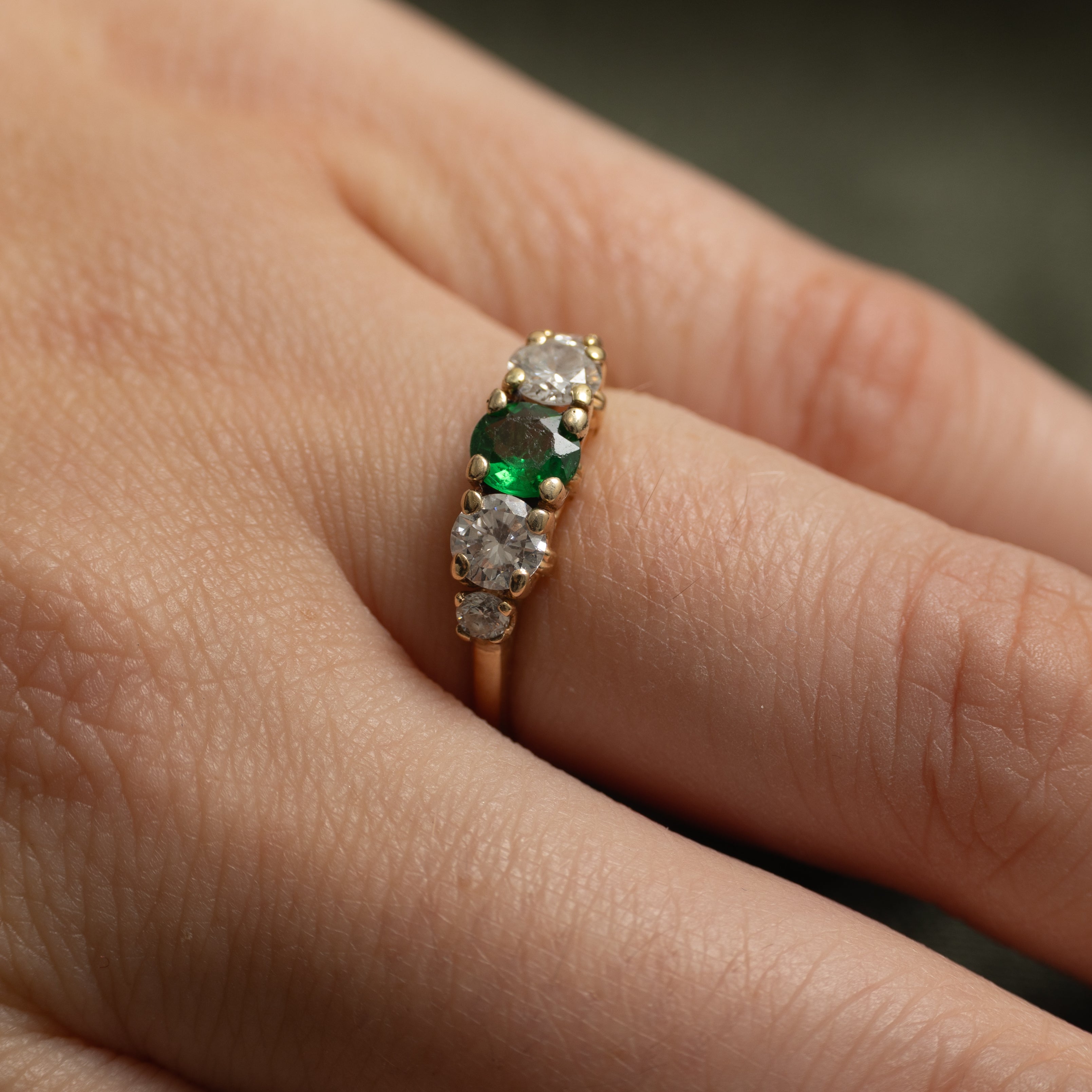 Five Stone Diamond & Synthetic Emerald Ring | 0.52ctw, 0.24ct | SZ 5.75