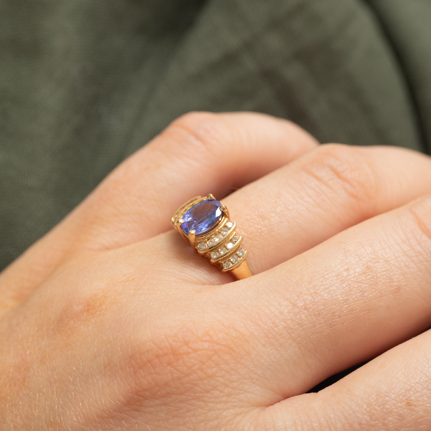 Oval Cut Tanzanite & Channel Set Diamond Ring | 0.73ct, 0.20ctw | SZ 7