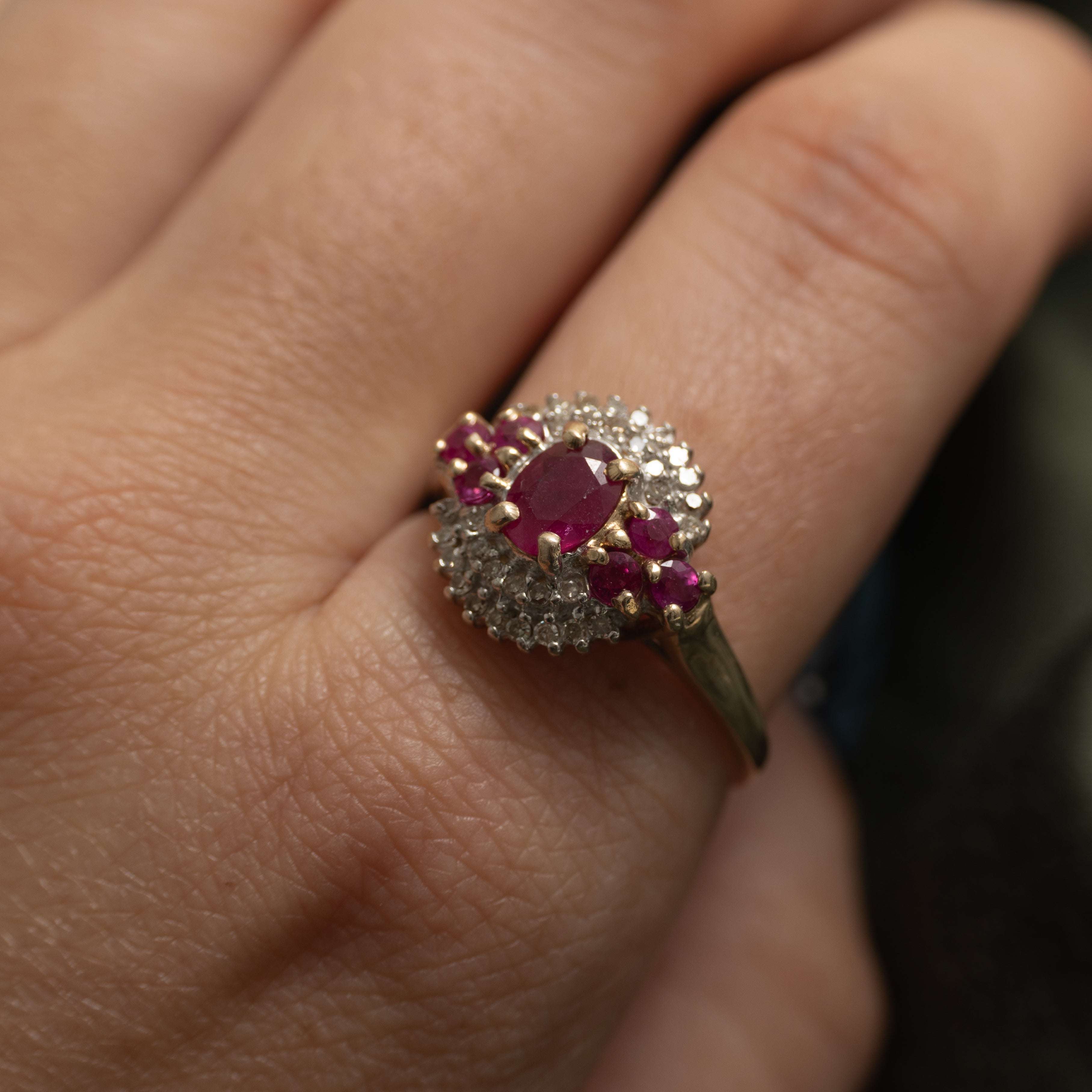 Ruby & Diamond Halo Cocktail Ring | 1.05ctw, 0.16ctw | SZ 9.5