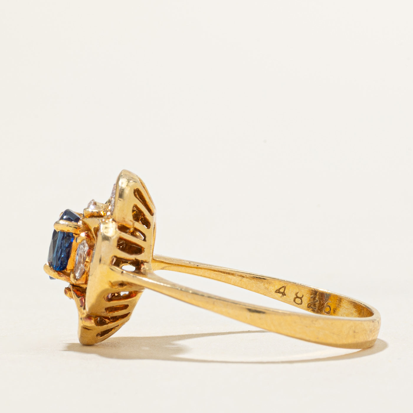 18k Oval Cut Sapphire & Diamond Cluster Ring | 0.87ct, 0.42ctw | SZ 7.5