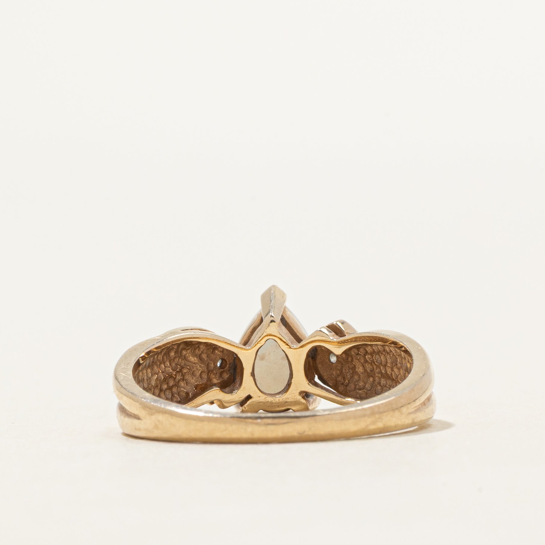 Pear Cut Opal & Diamond Grooved Ring | 0.26ct, 0.002ctw | SZ 6