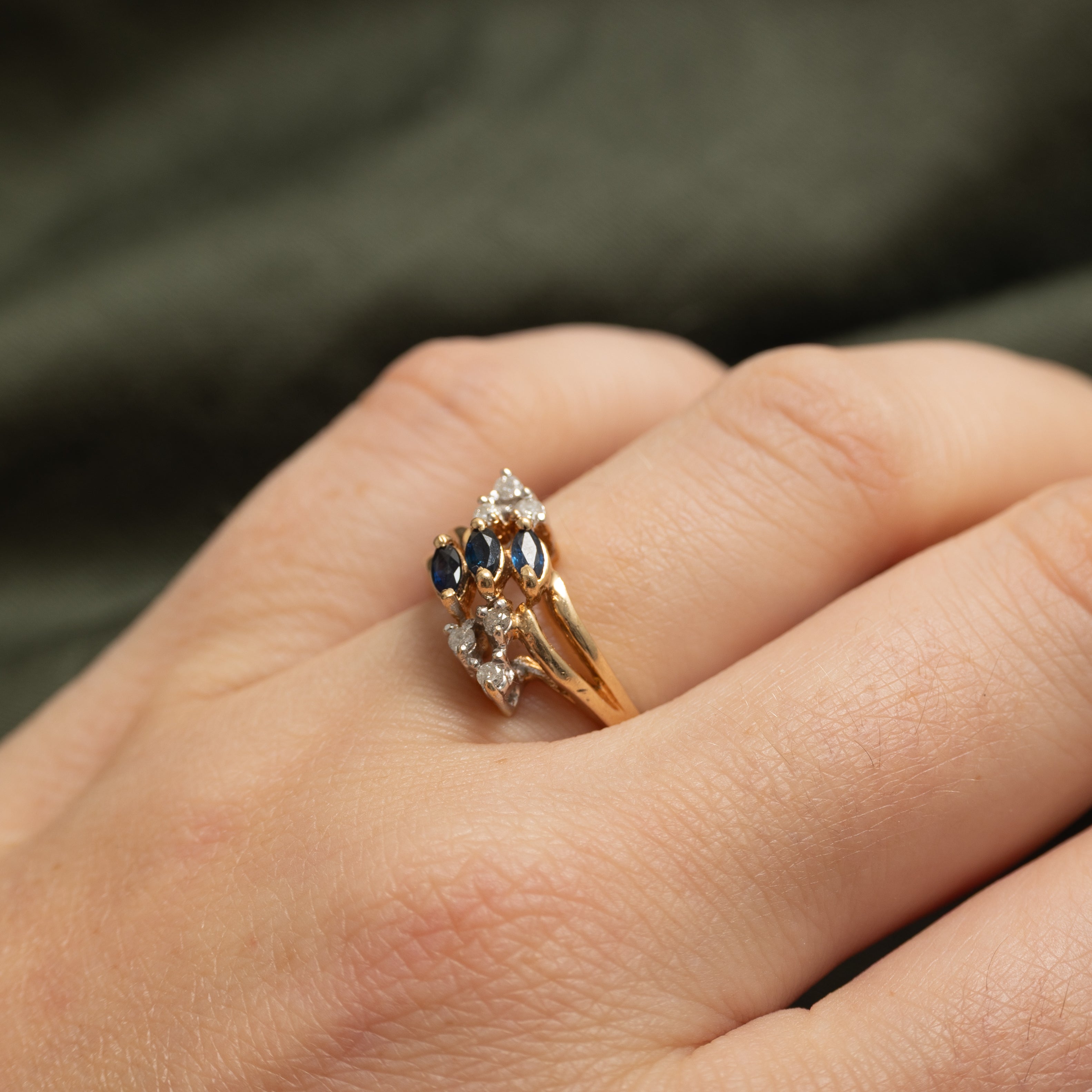Diagonal Sapphire & Diamond Openwork Ring | 0.20ctw, 0.10ctw | SZ 5.75