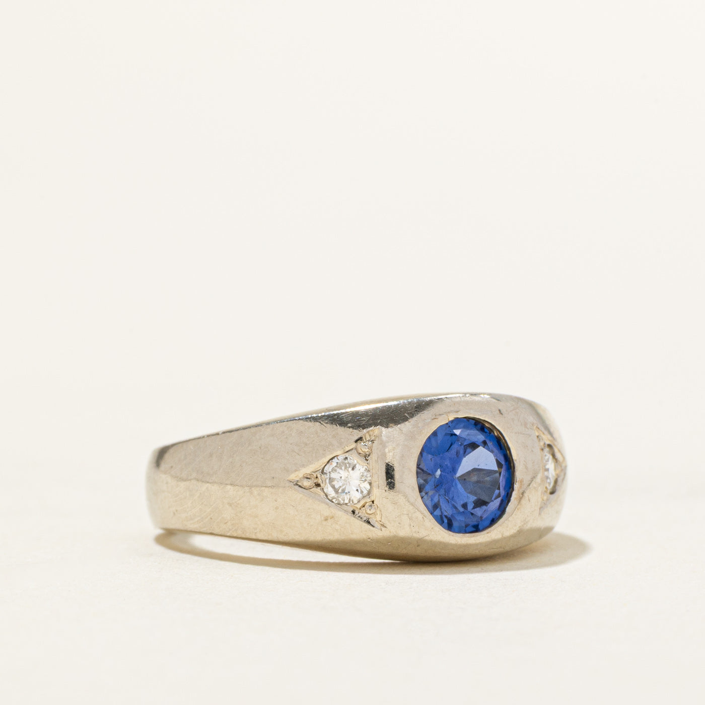 Flush Set Synthetic Sapphire & Diamond Ring | 0.87ct, 0.10ctw | SZ 6