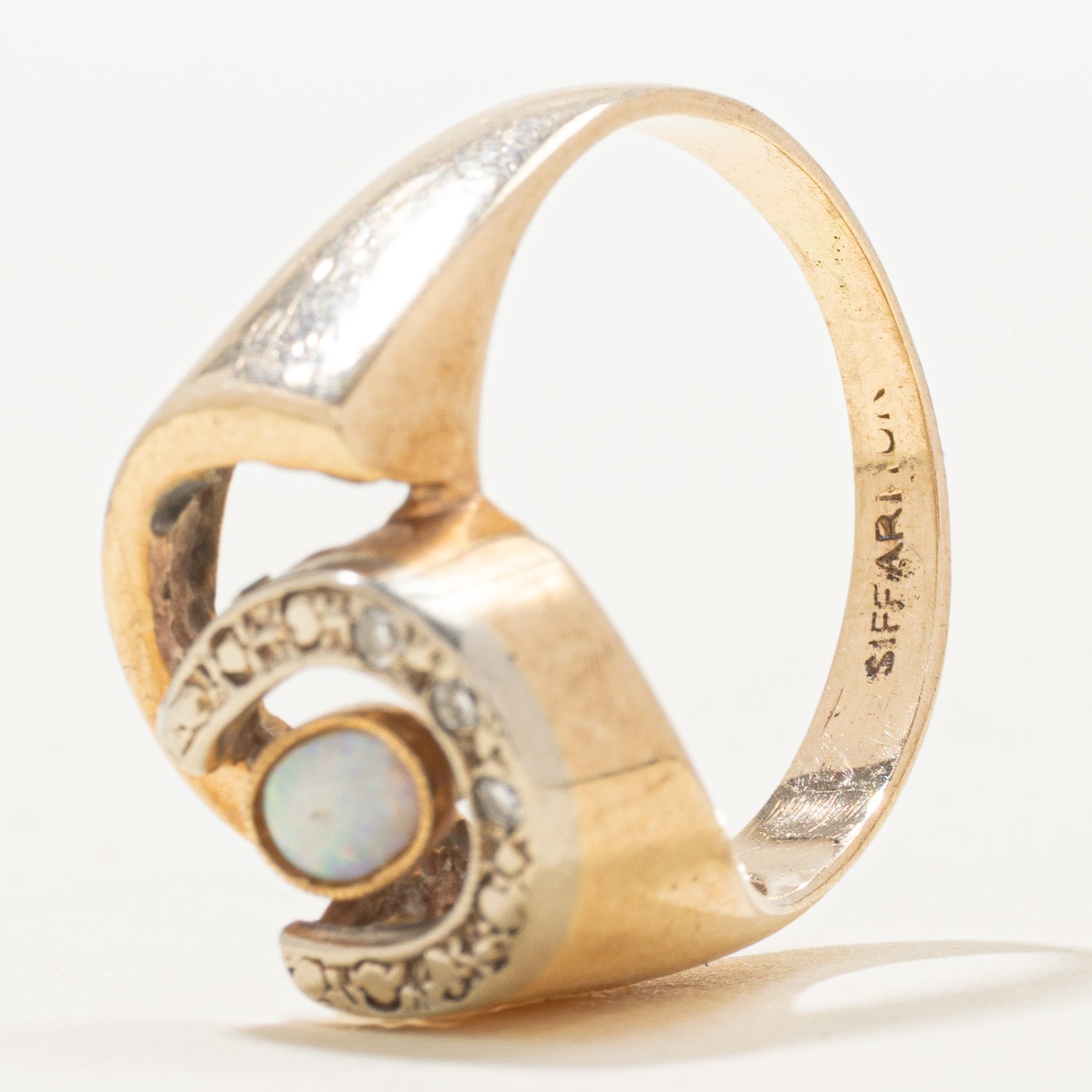 Cabochon Opal & Diamond Horseshoe Ring | 0.07ct, 0.02ctw | SZ 5.5