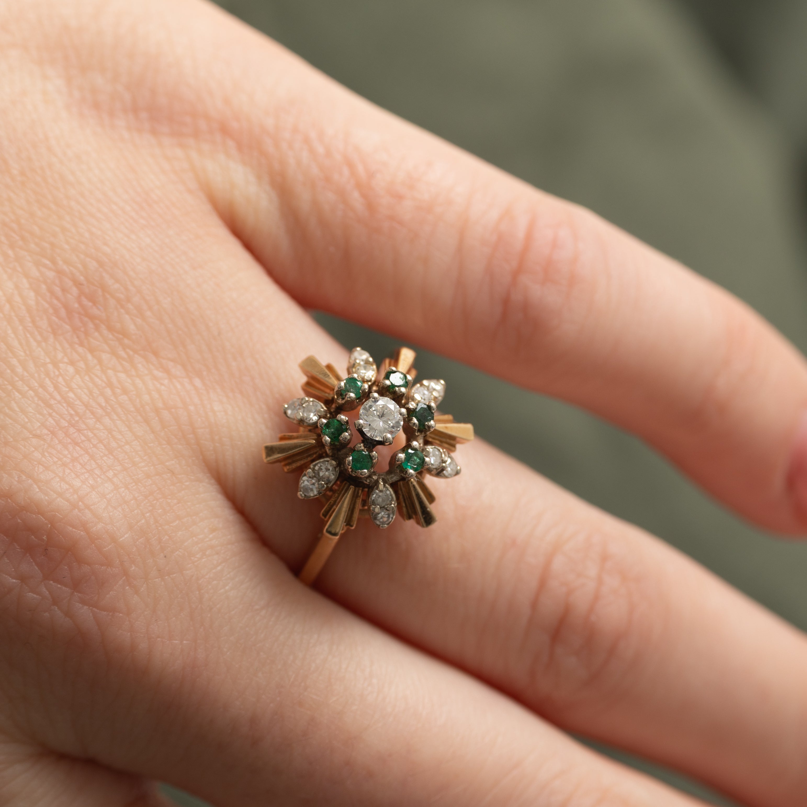 Emerald & Diamond Cluster Cocktail Ring | 0.18ctw, 0.25ctw | SZ 8.0 |