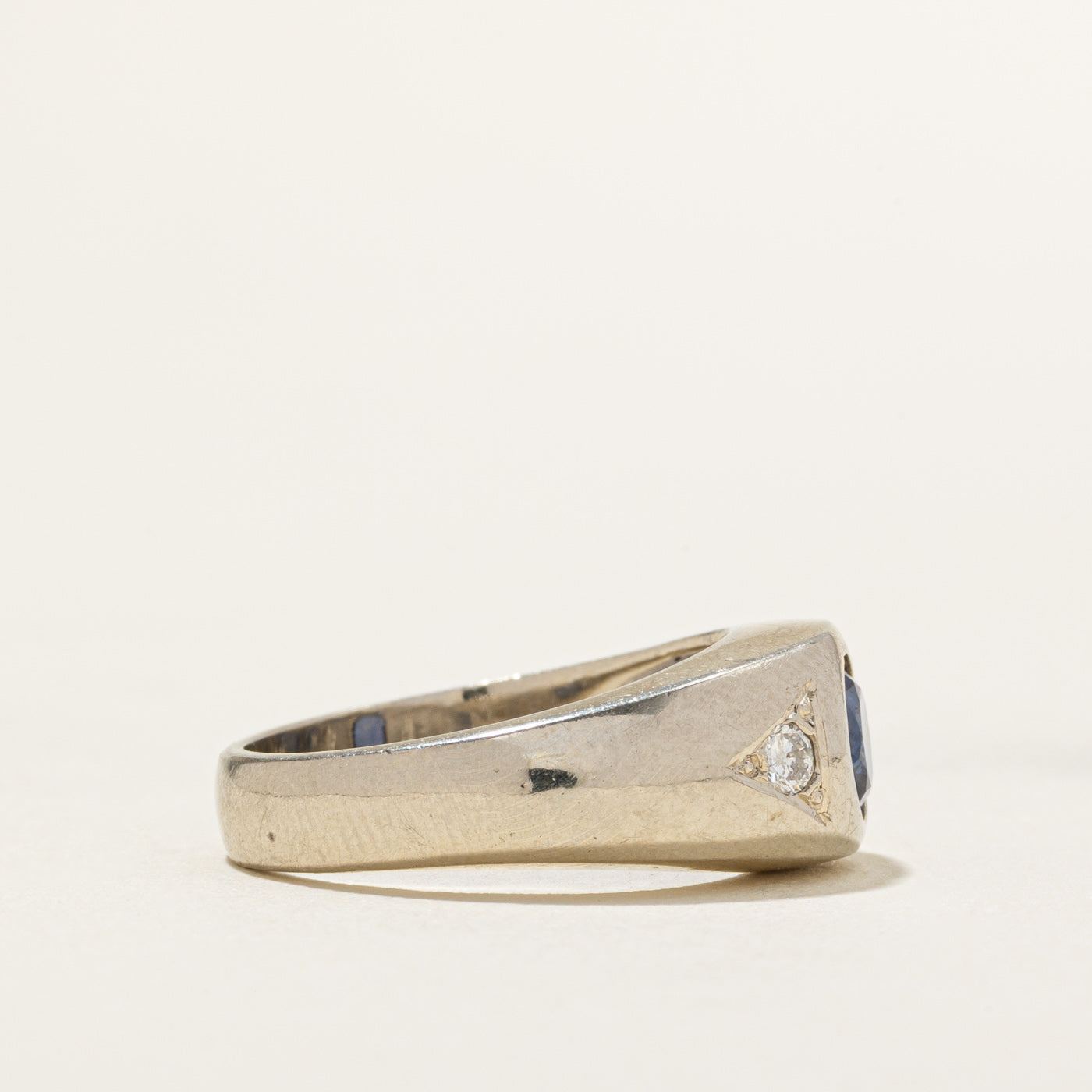 Flush Set Synthetic Sapphire & Diamond Ring | 0.87ct, 0.10ctw | SZ 6