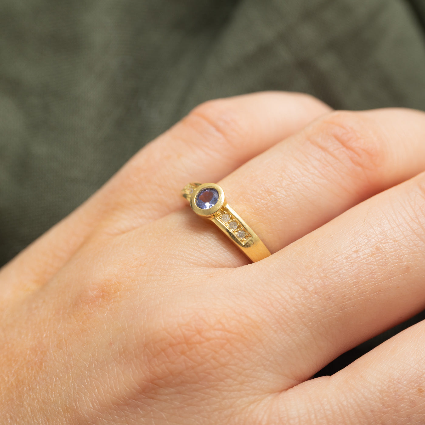 18k Bezel Set Tanzanite & Diamond Ring | 0.30ct, 0.06ctw | SZ 6.75