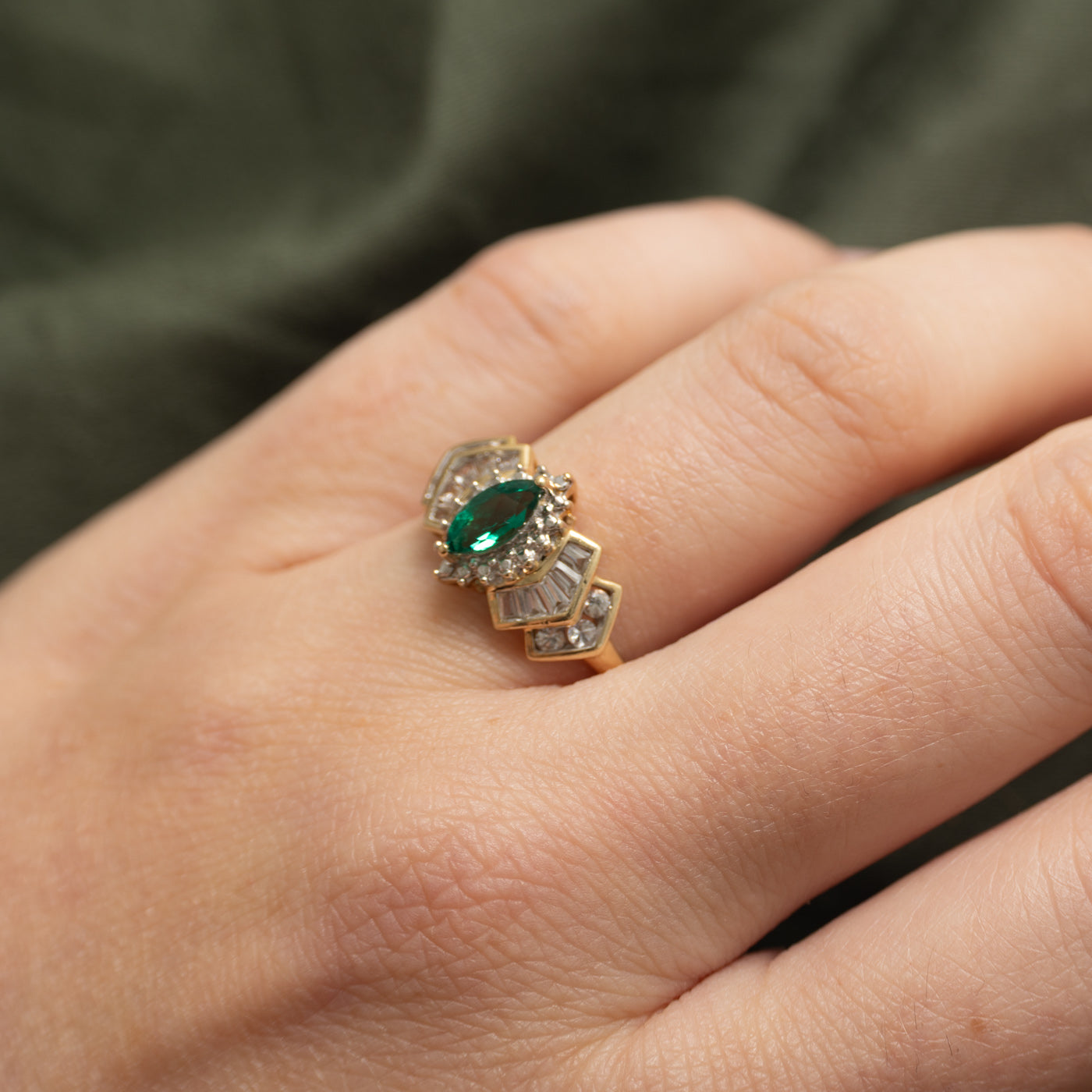 Channel Set Synthetic Emerald & Diamond Ring | 0.25ct, 0.44ctw | SZ 7.25