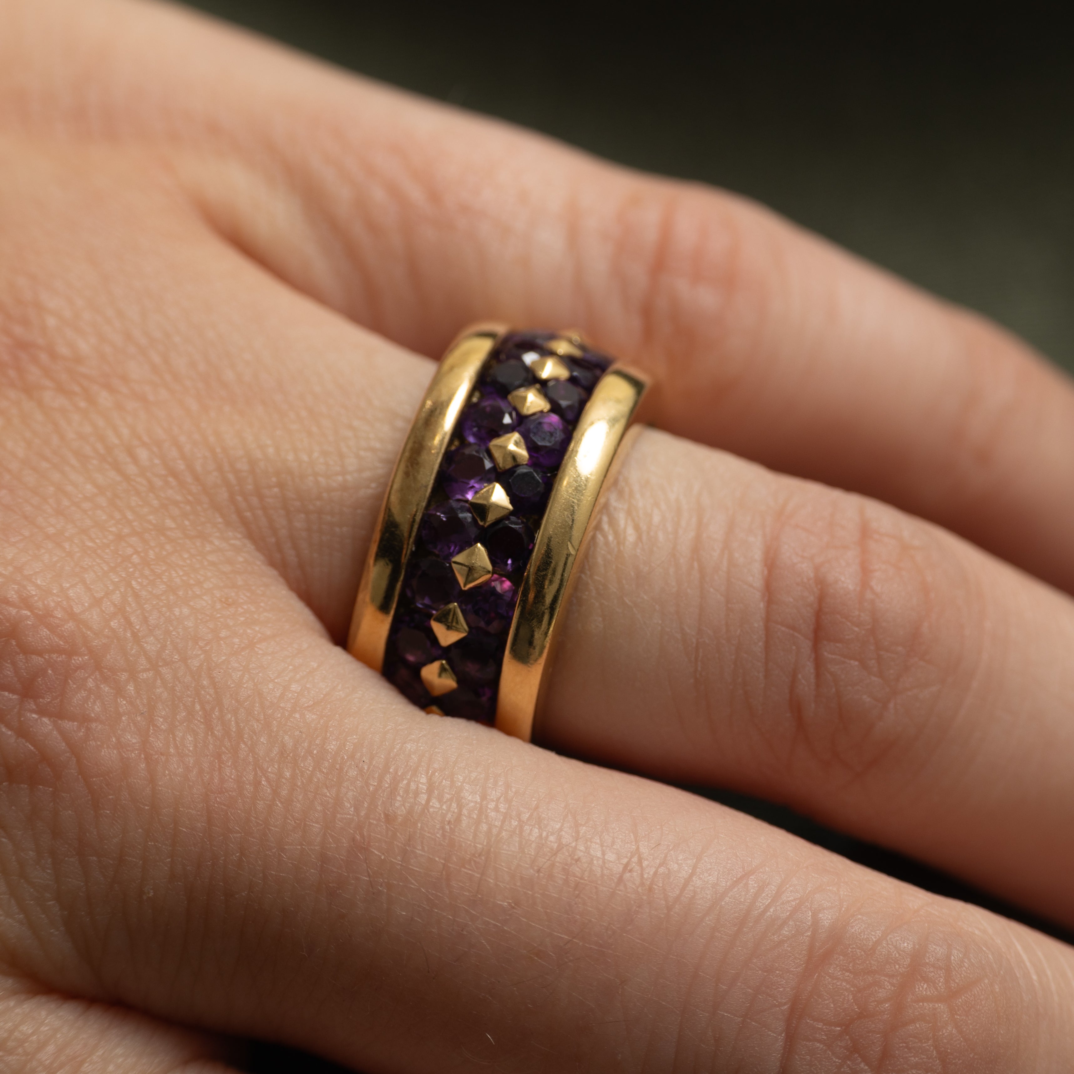 18k Double Row Amethyst Cigar Band | 1.90ctw | 10mm | SZ 6.5