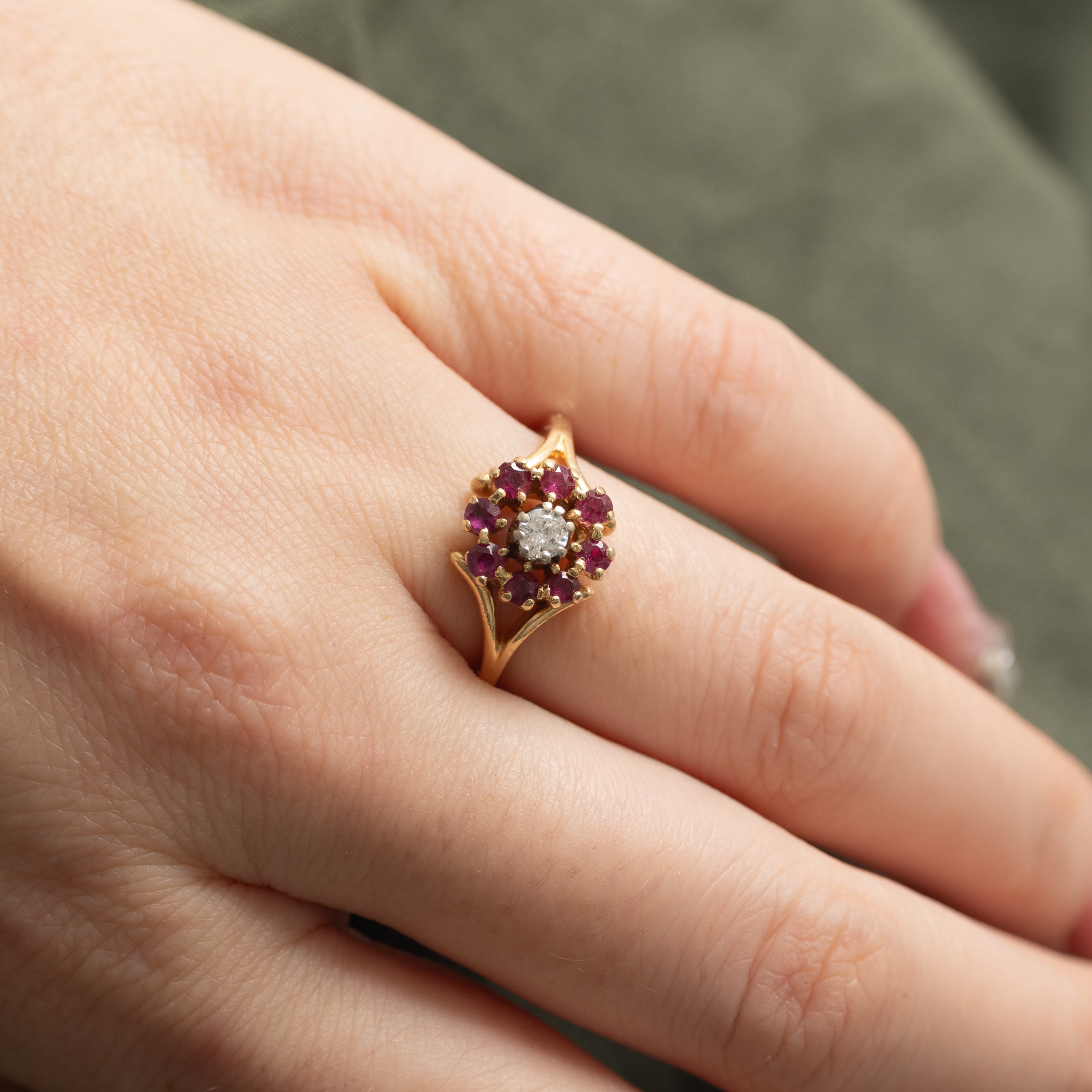 Diamond & Ruby Halo Ring | 0.16ct, 0.34ctw | SZ 6.5 |