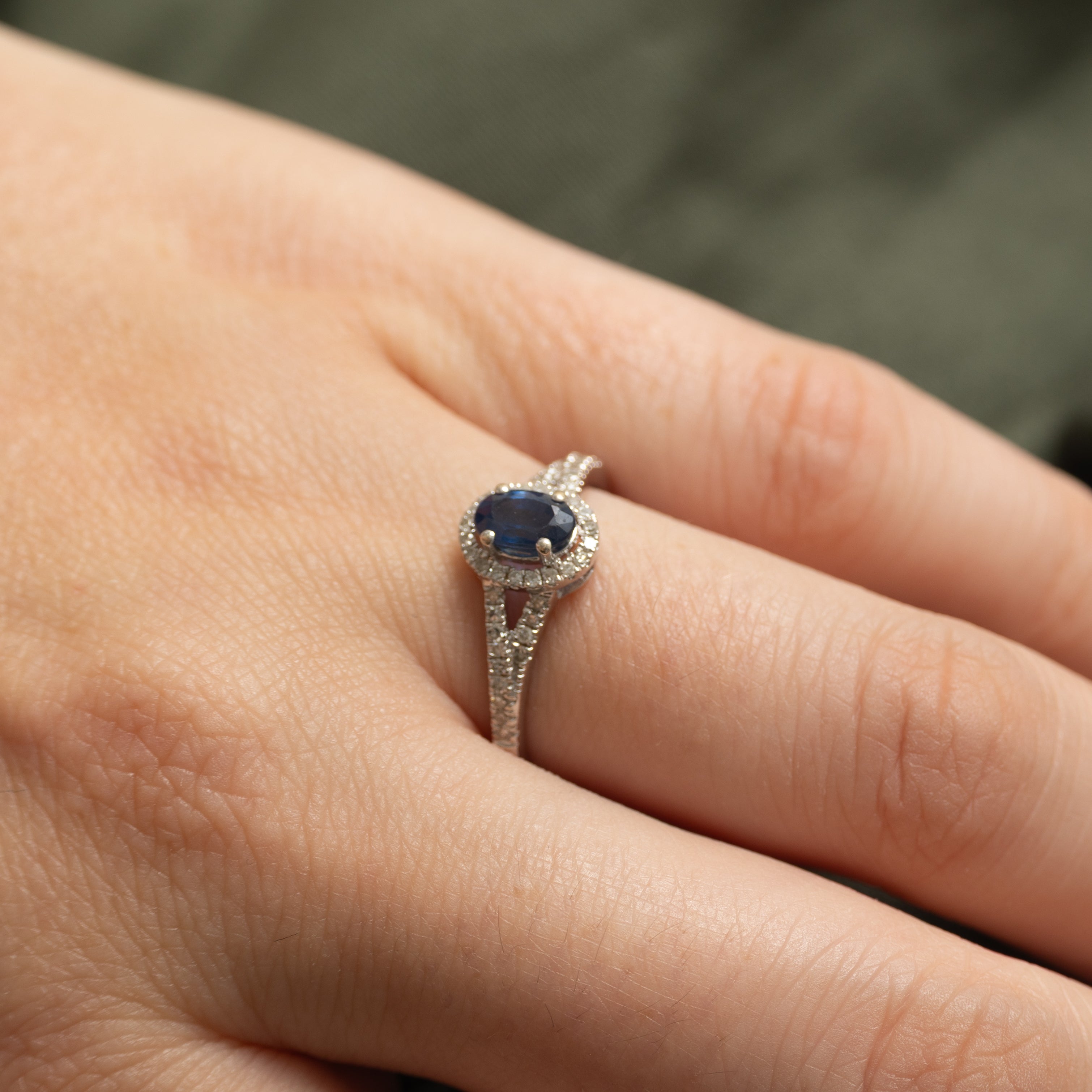 White Gold Sapphire & Diamond Halo Ring | 0.51ct, 0.23ctw | SZ 7