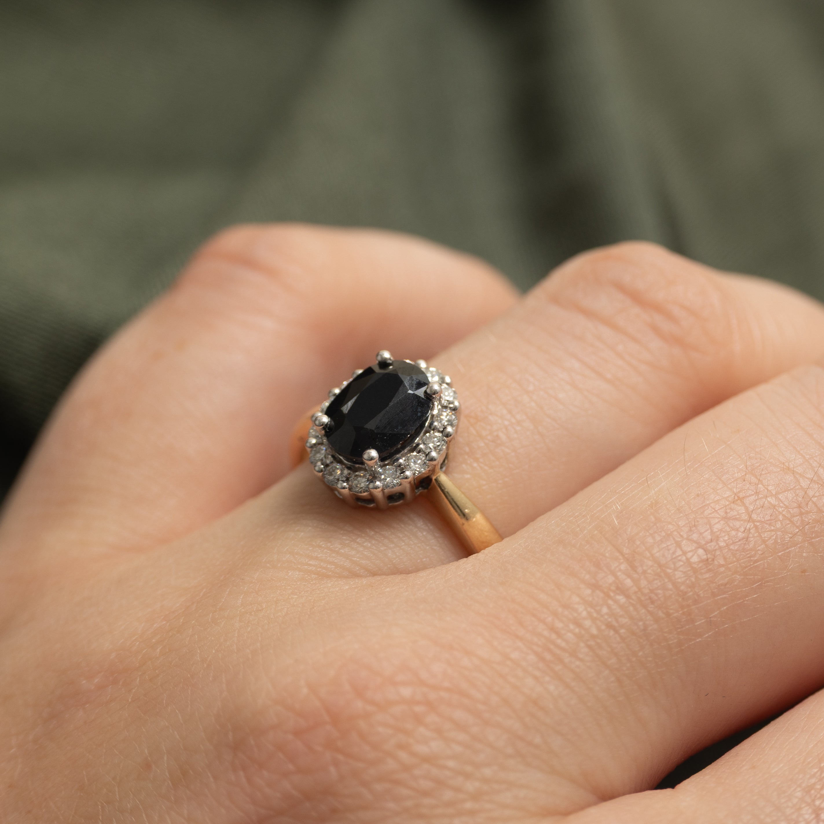 Oval Cut Sapphire & Diamond Halo Ring | 1.21ct, 0.14ctw | SZ 7.5