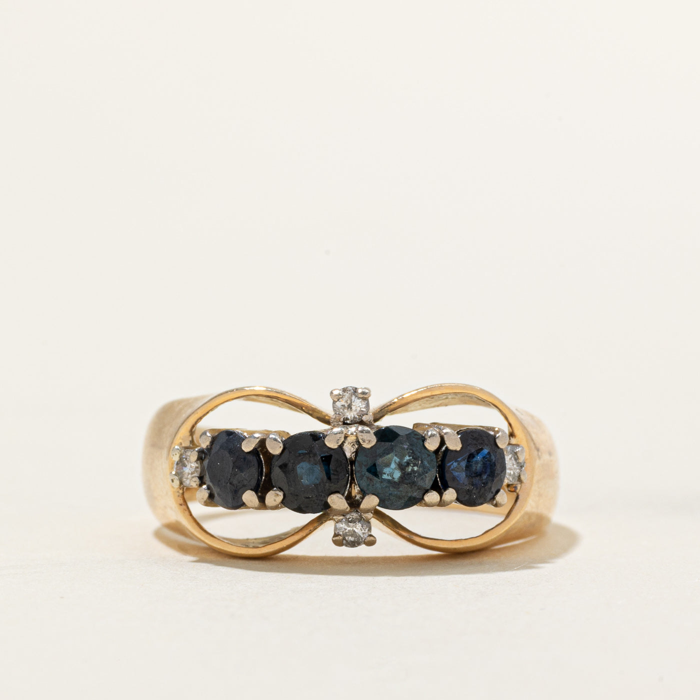 Four Stone Sapphire & Diamond Accented Loop Ring | 1.12ctw, 0.10ct | SZ 9.25
