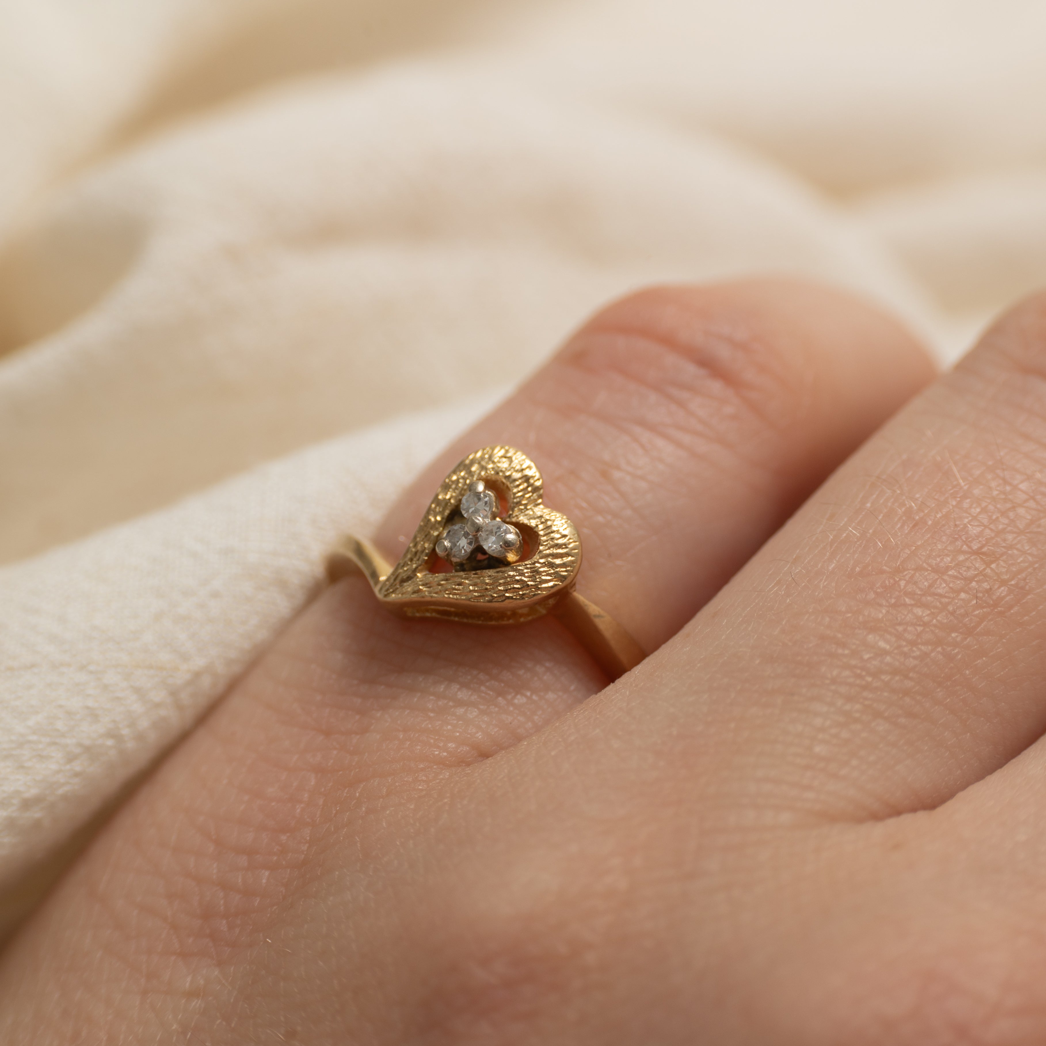 Diamond Cluster Textured Heart Bypass Ring | SZ 3.5
