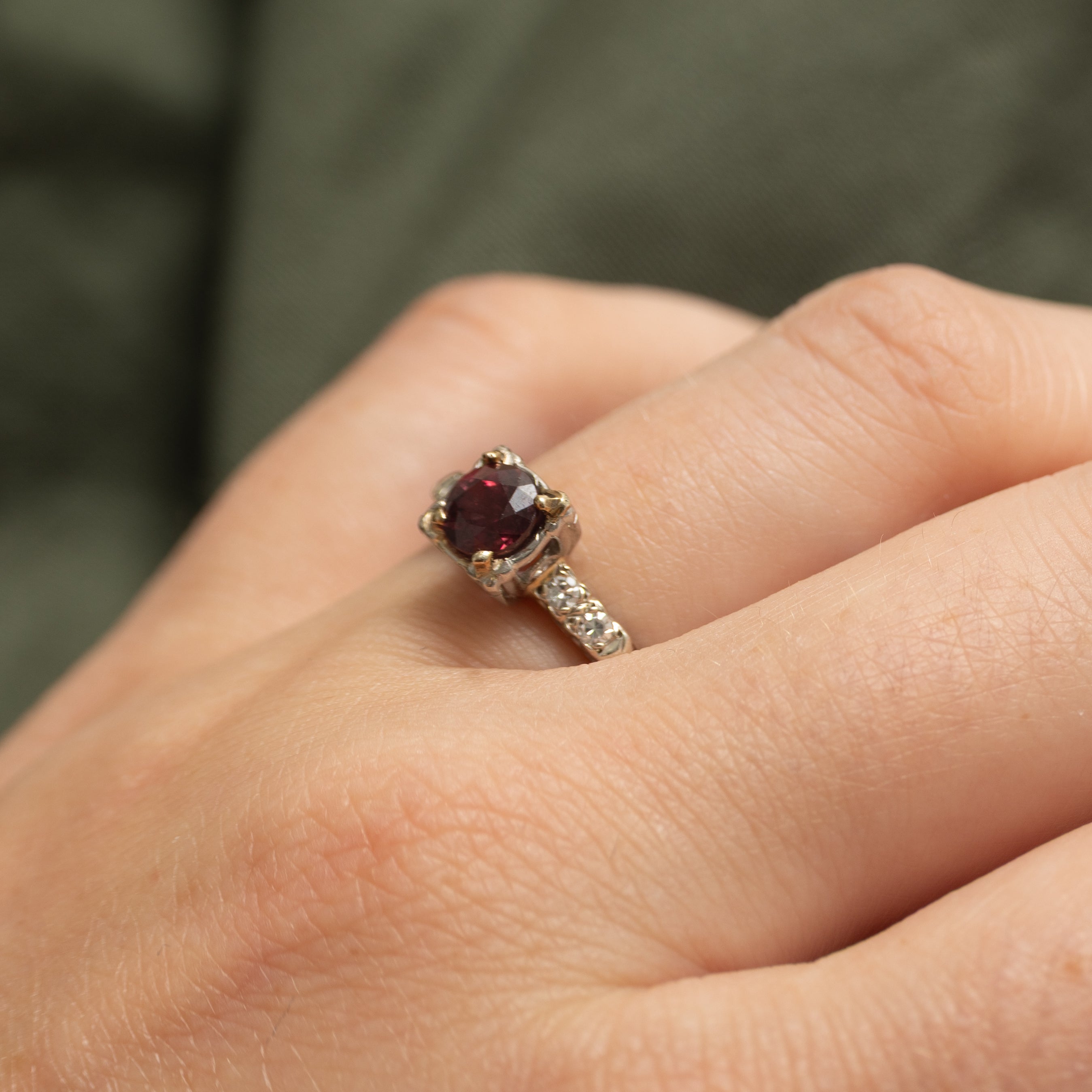 14K White Gold Ruby & Diamond Ring | 0.65ct, 0.08ctw | SZ 5.75