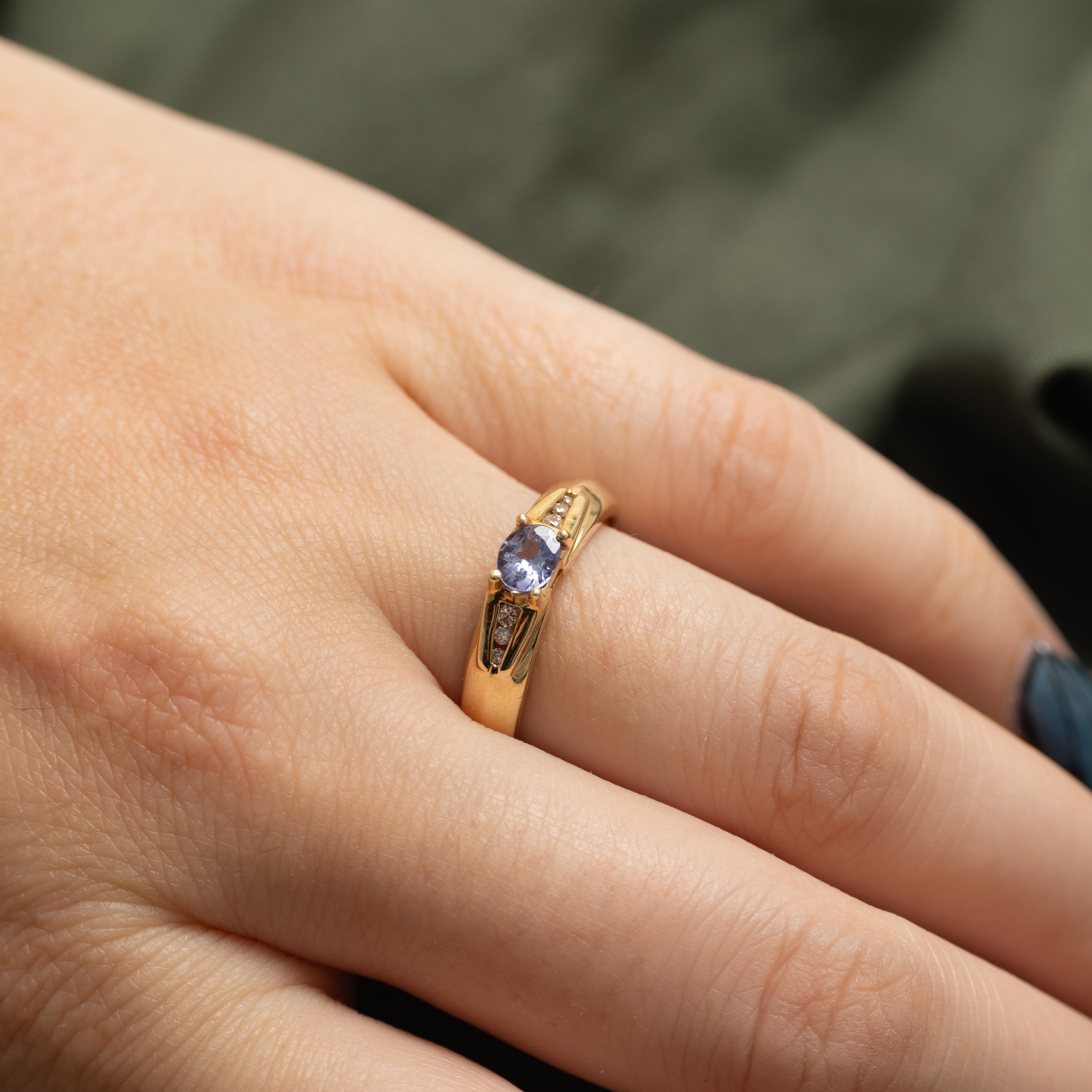 East West Tanzanite & Diamond Ring | 0.30ct, 0.07ctw | SZ 7