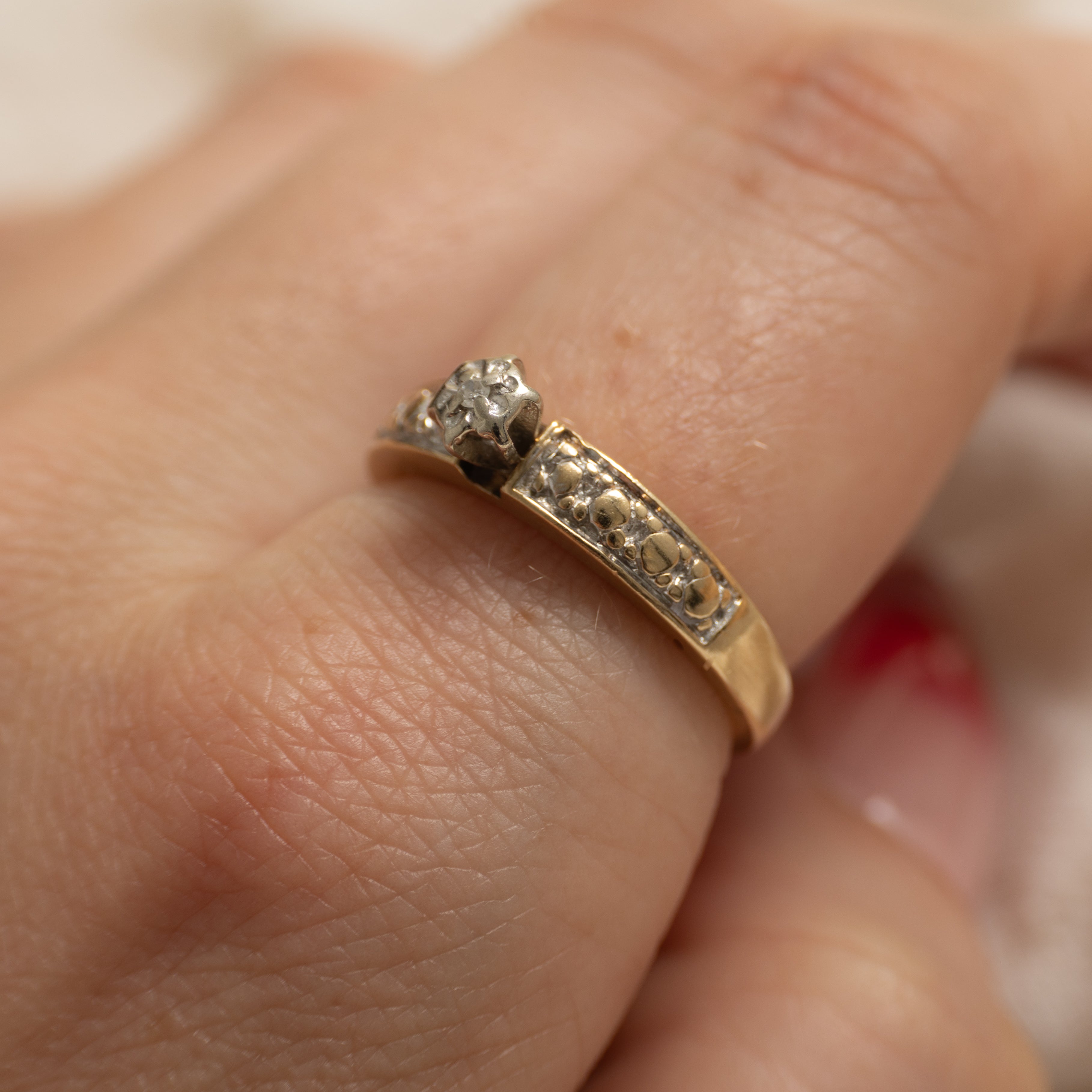 Diamond Two Tone Textured Solitaire Ring | SZ 8