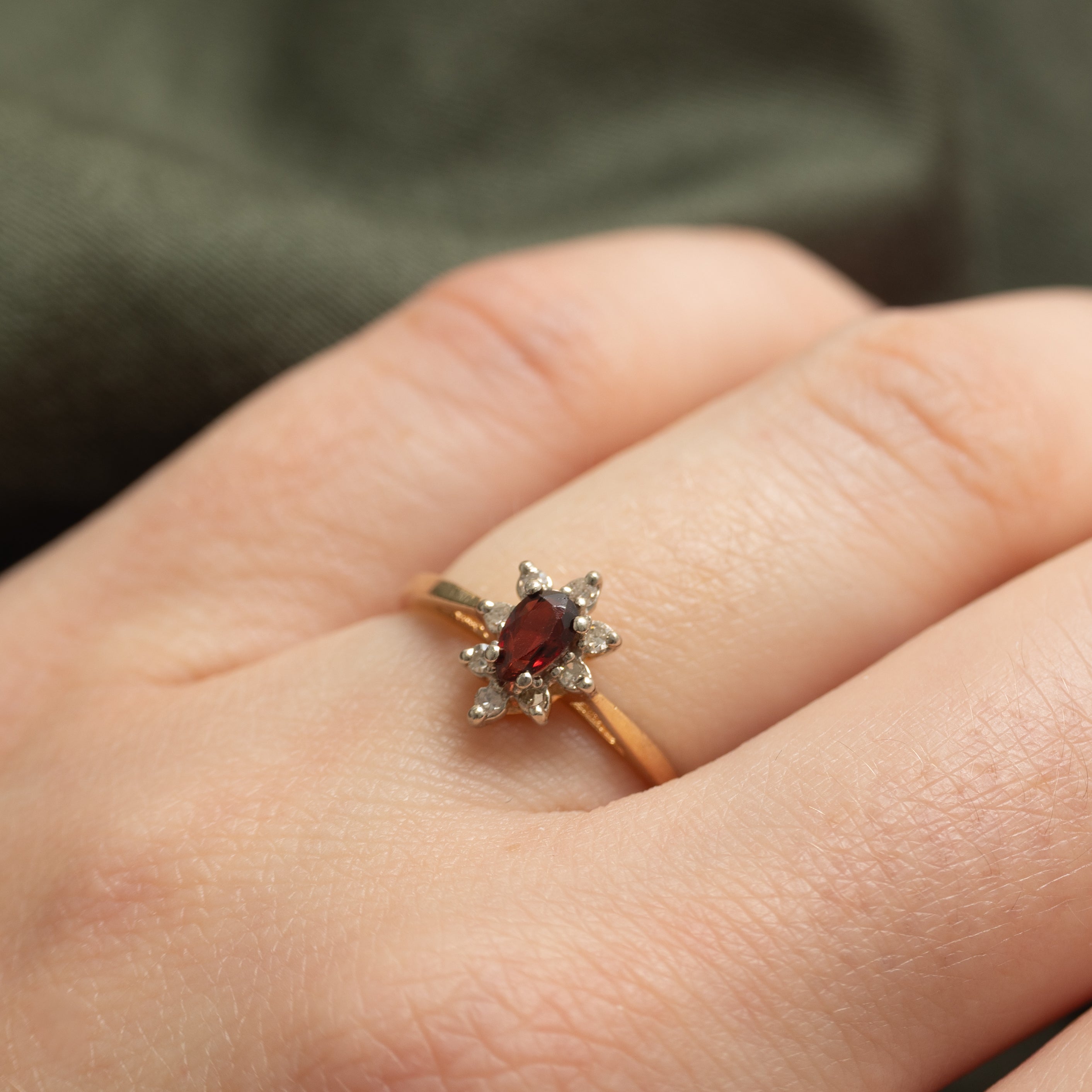 Pear Cut Garnet & Diamond Petal Ring | 0.18ct, 0.04ctw | SZ 5.5 |
