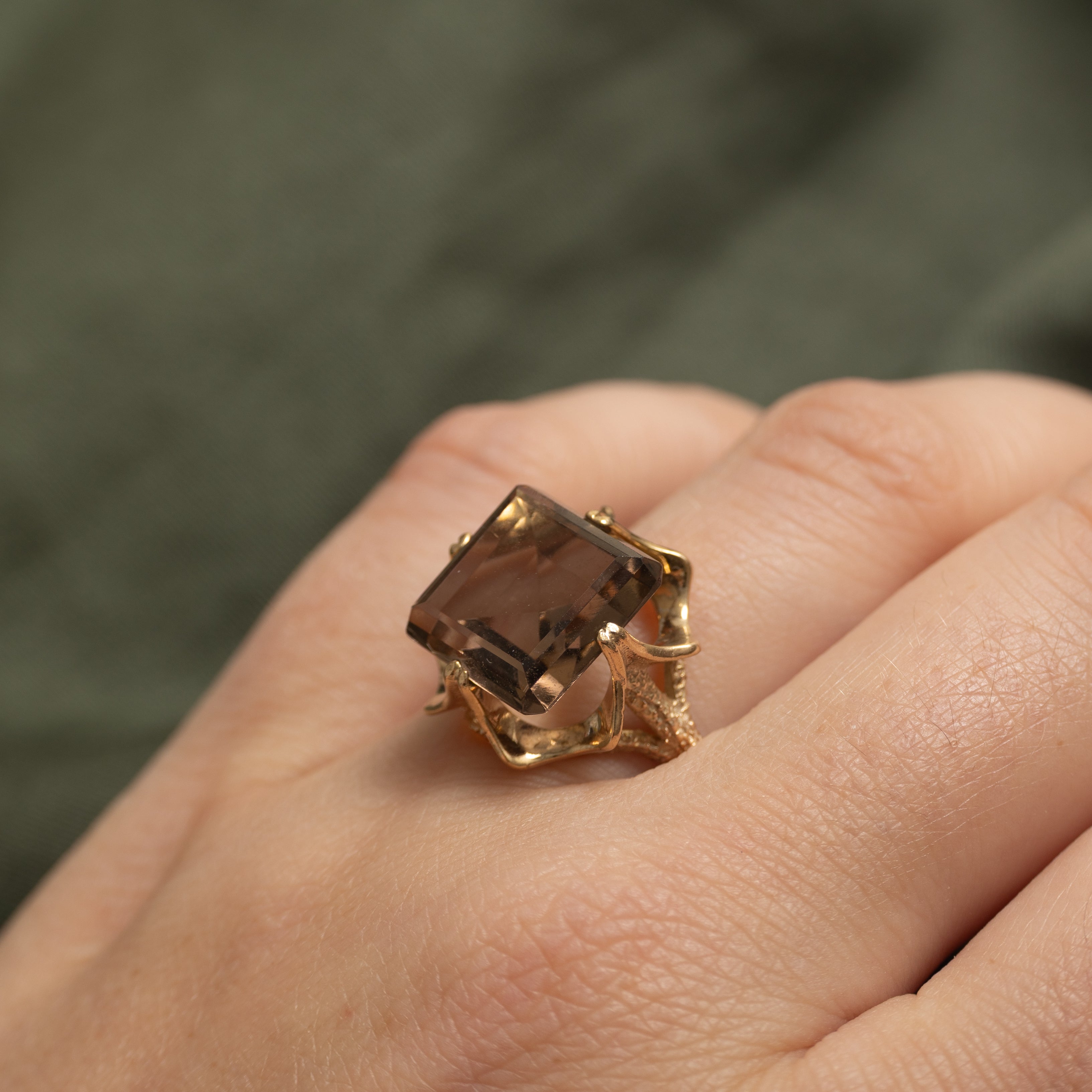 Smoky Quartz Textured Cocktail Ring | 7.00ct | SZ 8.25