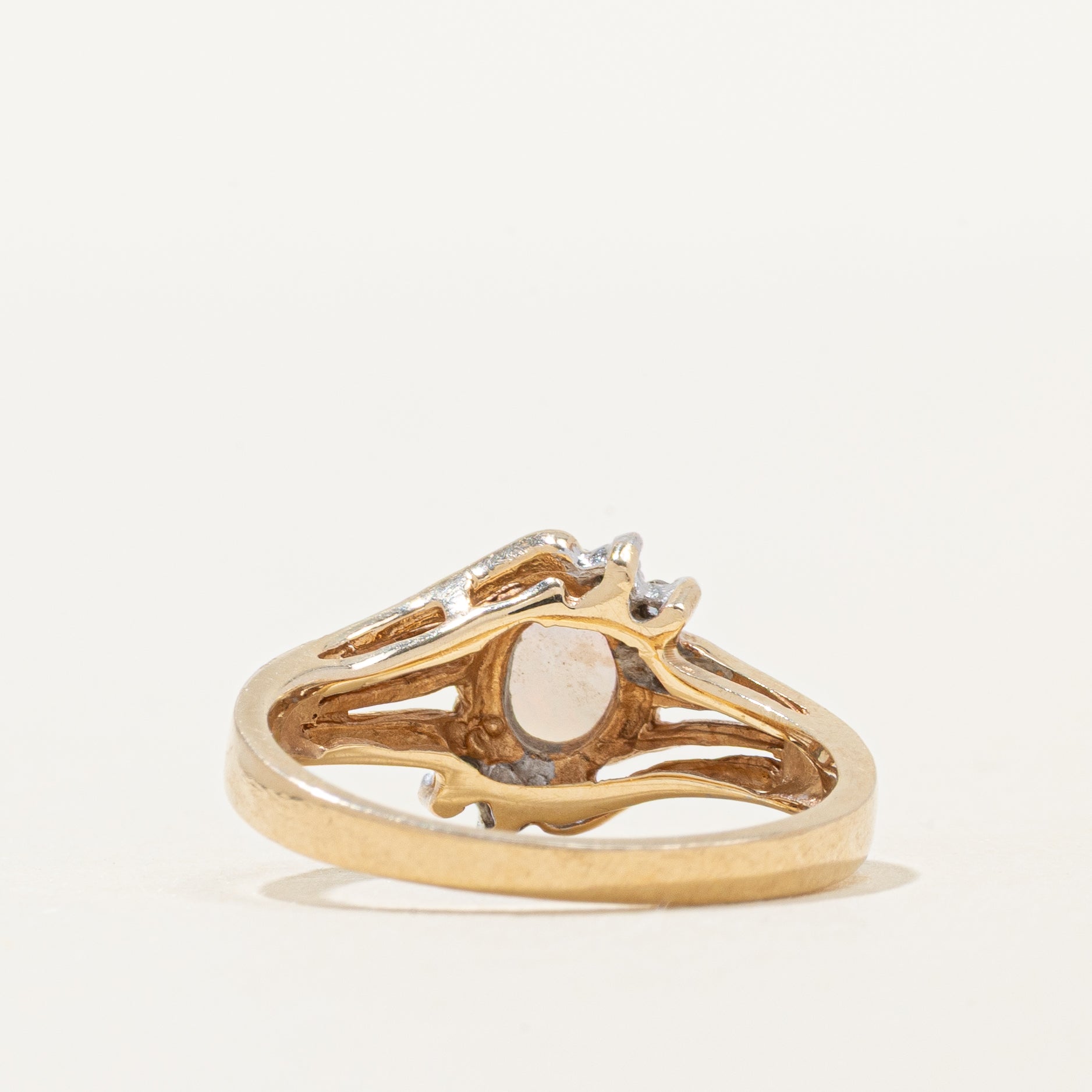 Cabochon Opal & Diamond Grooved Bypass Ring | 0.20ct, 0.01ctw | SZ 5