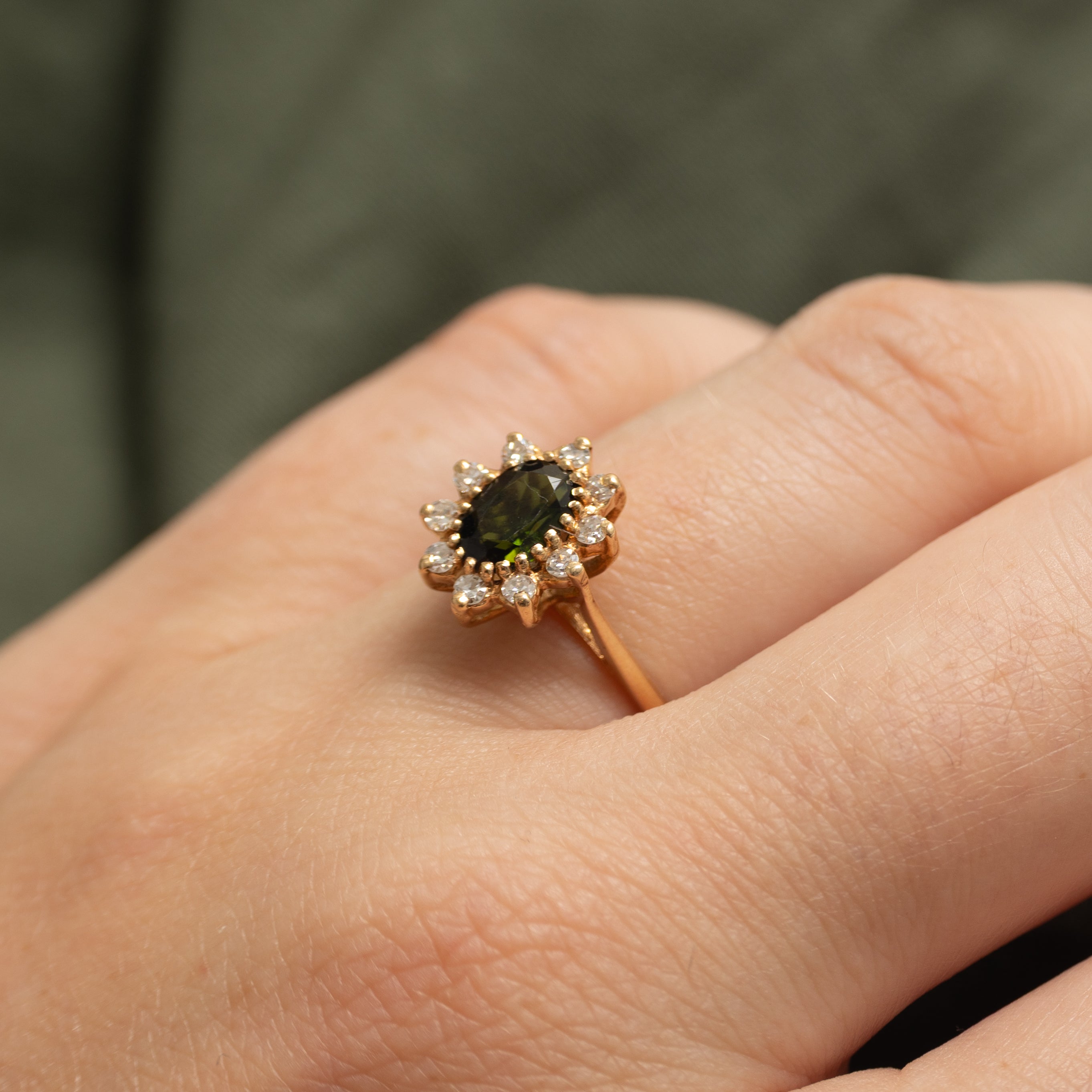 Oval Cut Tourmaline & Diamond Petal Ring | 0.44ct, 0.20ctw | SZ 5.5