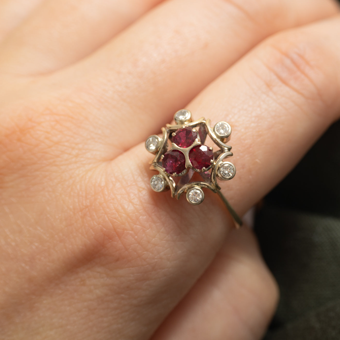 Scattered Ruby & Diamond Cluster Ring | 1.05ctw, 0.30ctw | SZ 10