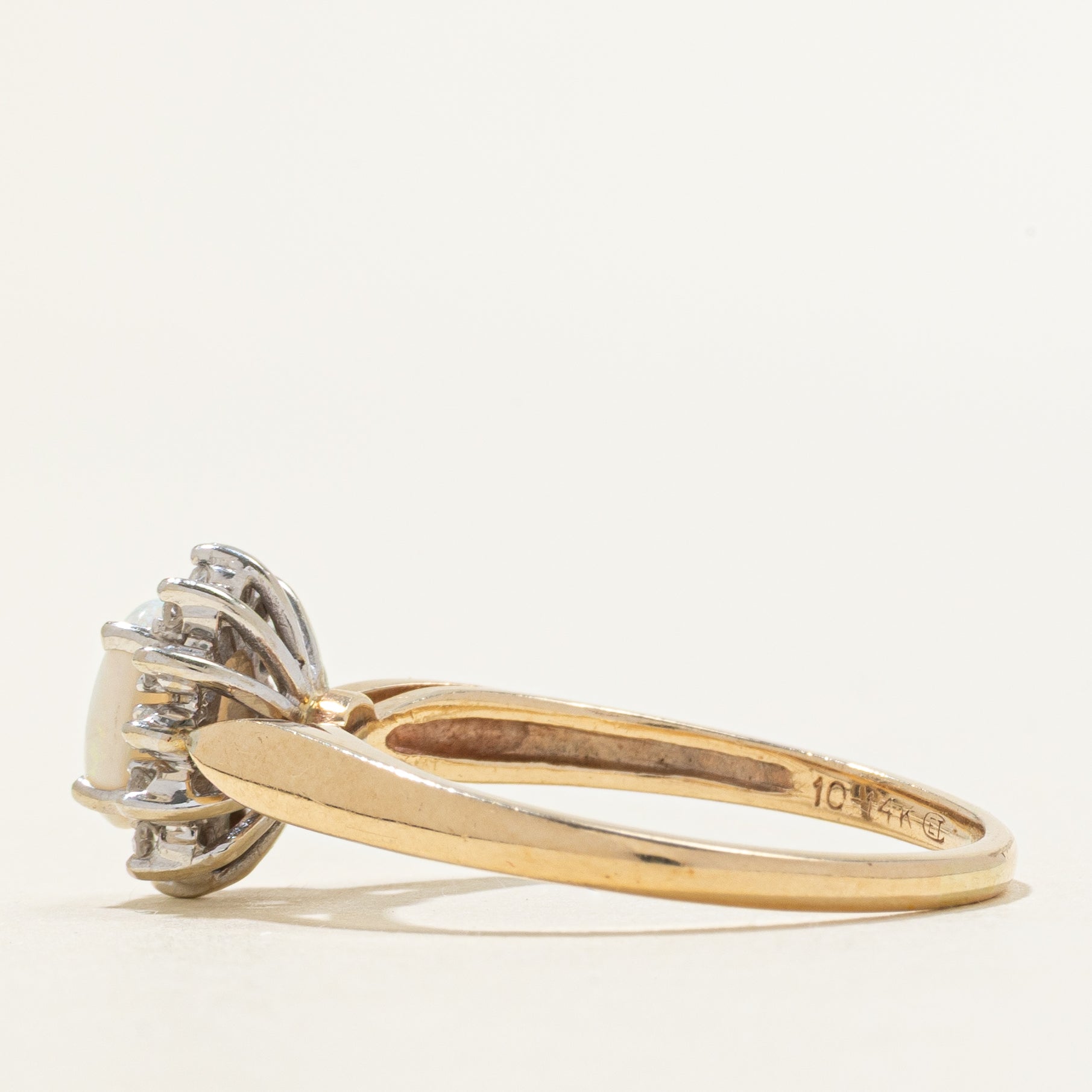 Cabochon Opal & Diamond Petal Ring | 0.40ct, 0.06ctw | SZ 9.5