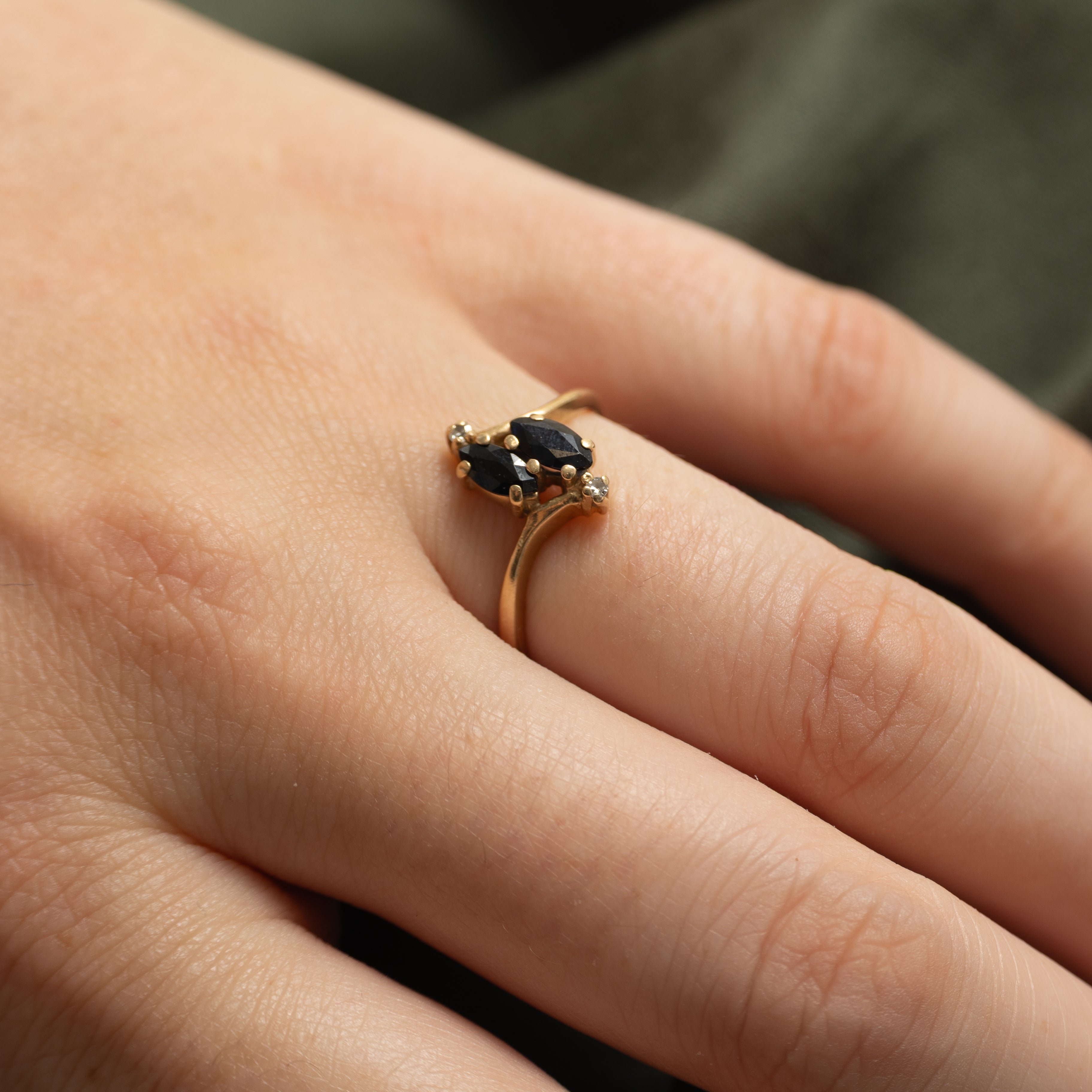 Marquise Cut Sapphire & Diamond Bypass Ring | 0.48ctw, 0.02ctw | SZ 6.25