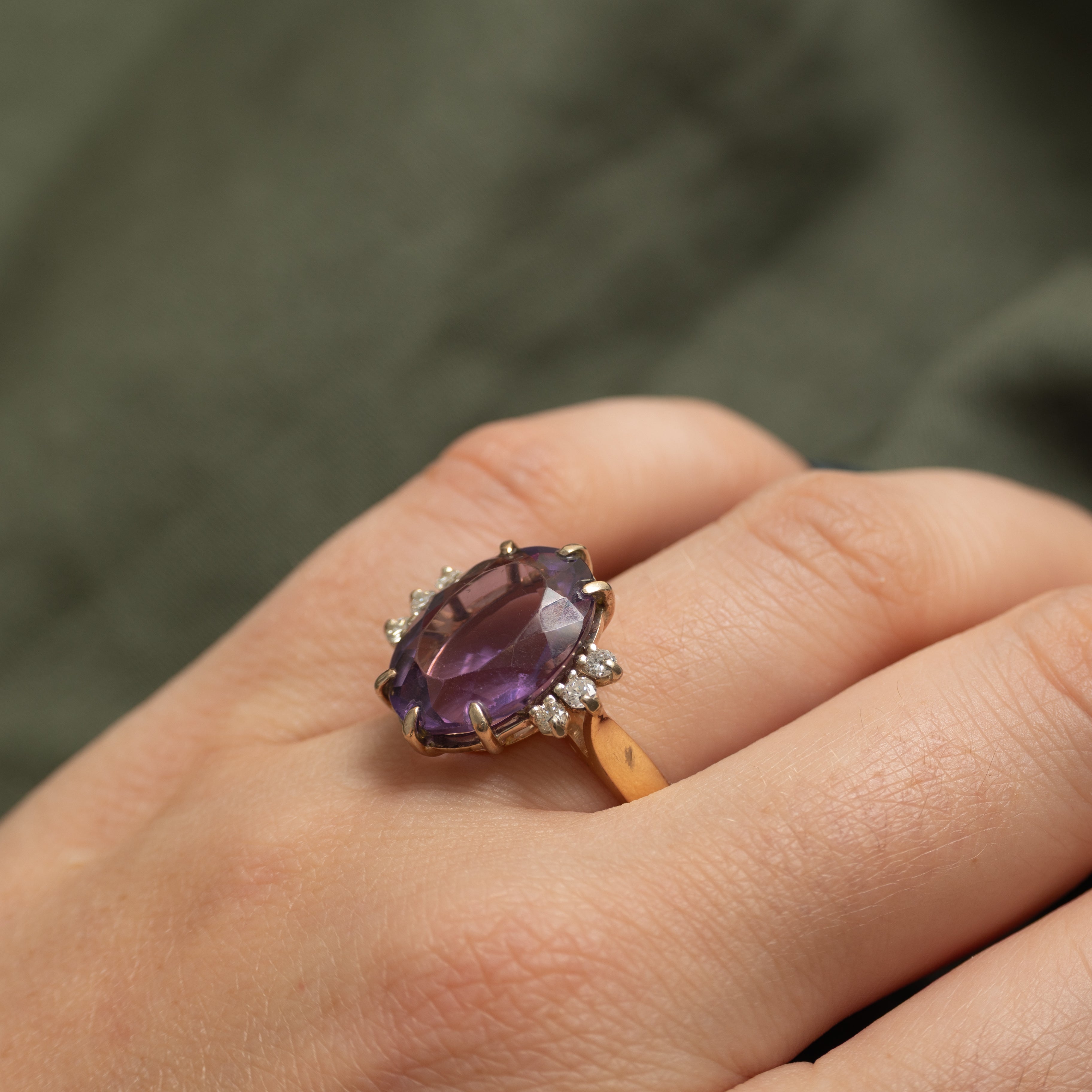 Oval Cut Amethyst & Diamond Cocktail Ring | 8.00ct, 0.18ctw | SZ 8.5