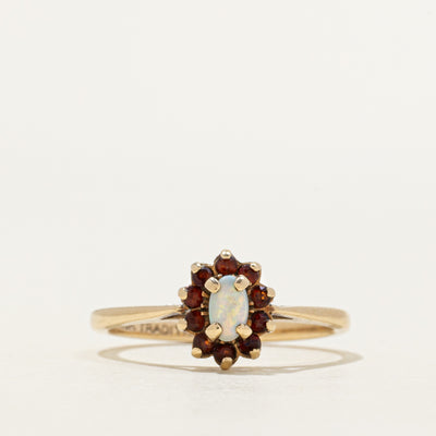 Cabochon Opal & Garnet Petal Ring | 0.90ct, 0.08ctw | SZ 7