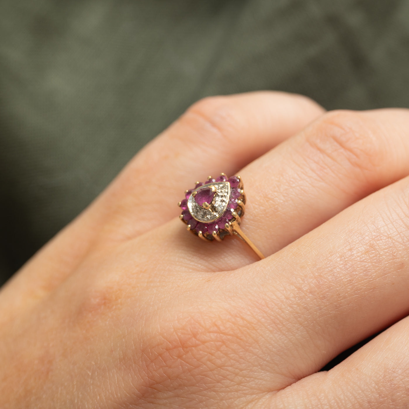 Pear Cut Ruby & Diamond Petal Halo Ring | 0.60ctw, 0.02ctw | SZ 7.5