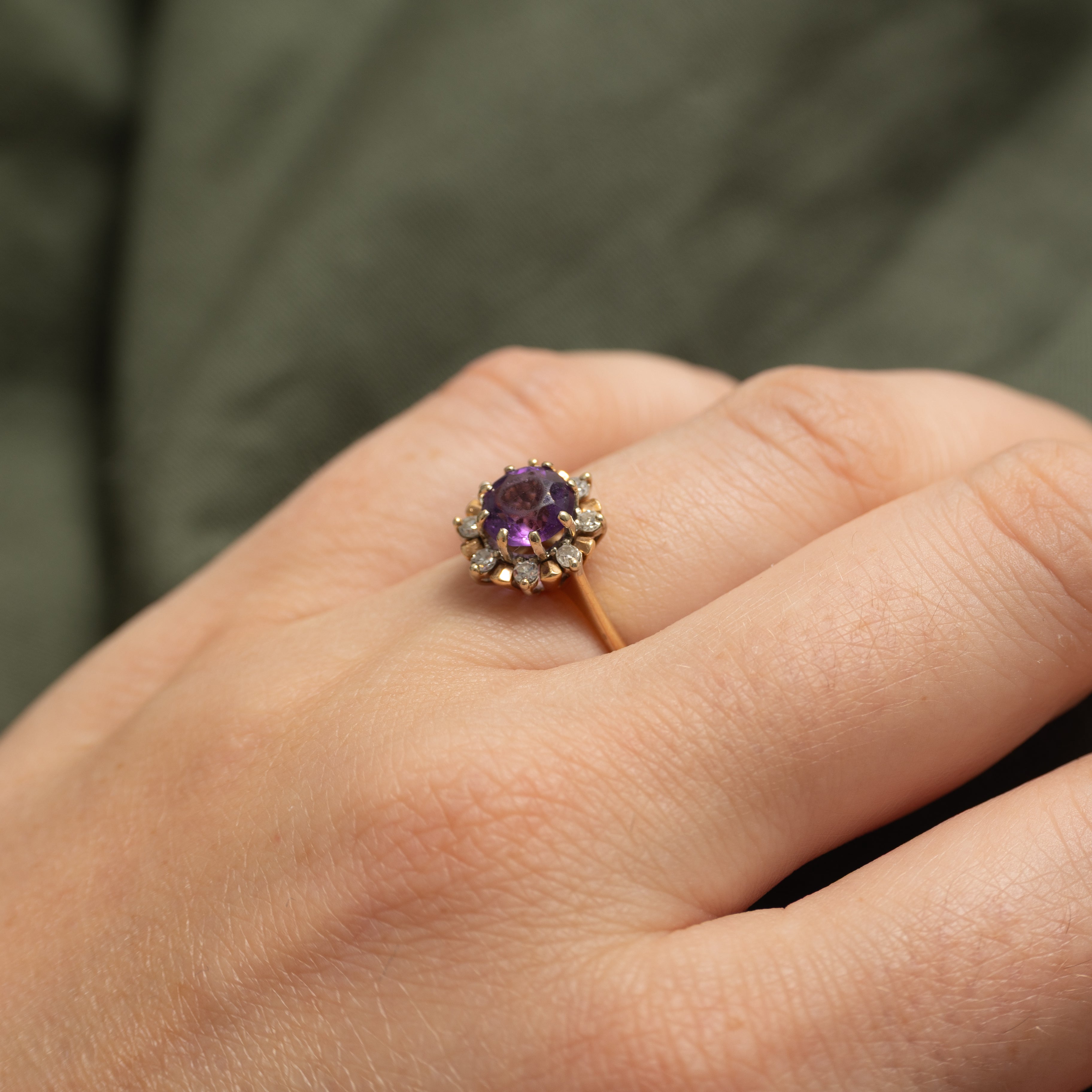 Yellow Gold Amethyst & Diamond Ring | 0.90ct, 0.12ctw | SZ 4.25