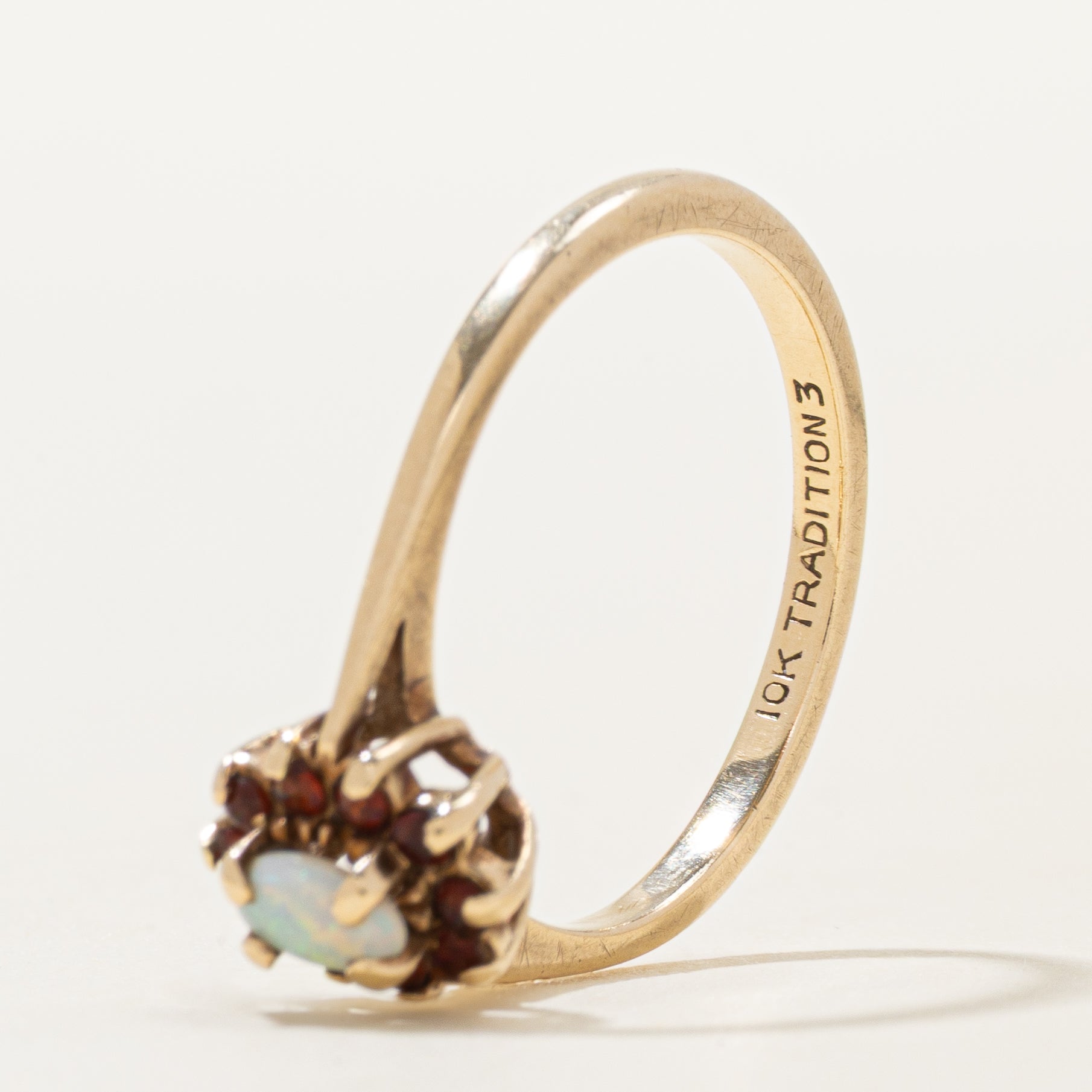 Cabochon Opal & Garnet Petal Ring | 0.90ct, 0.08ctw | SZ 7