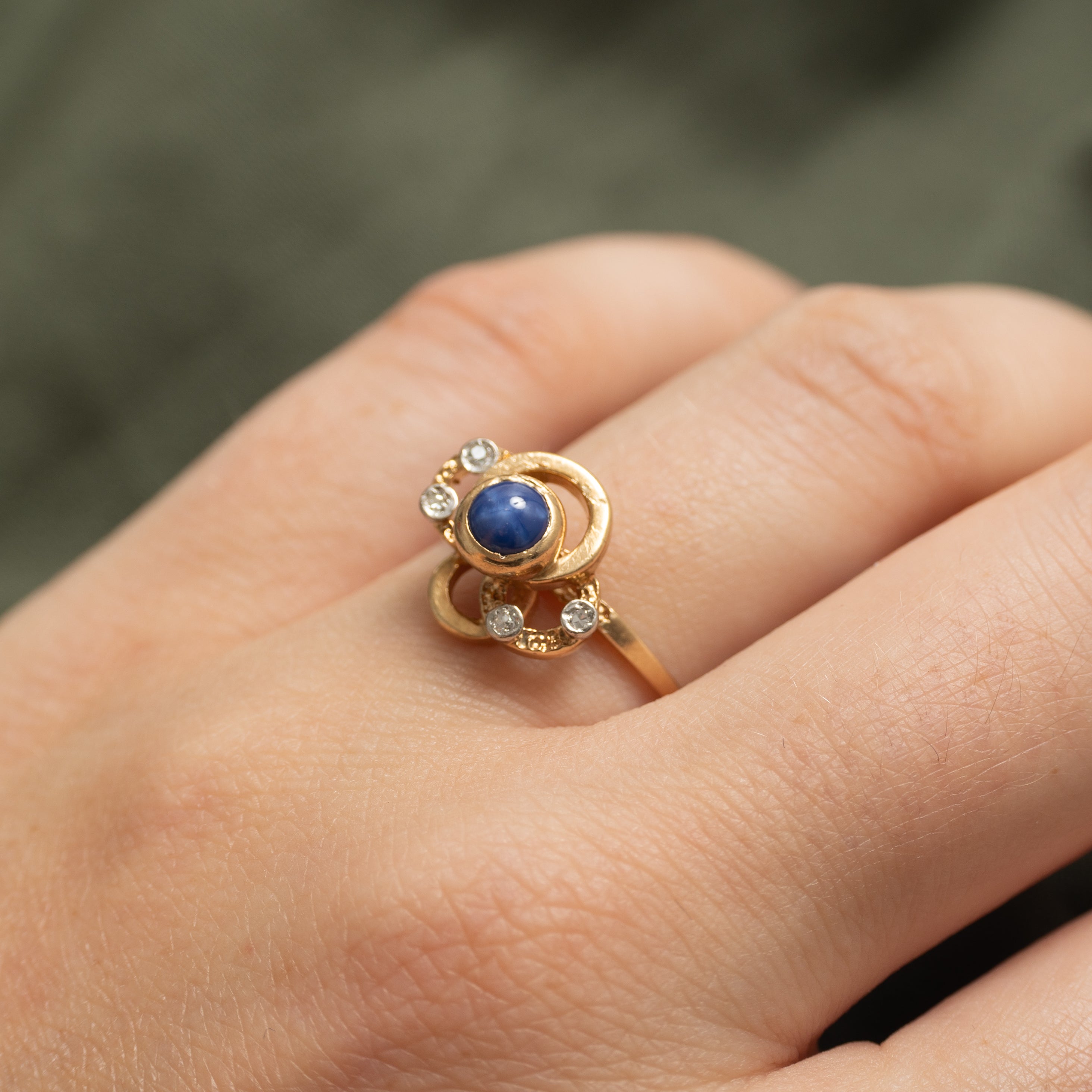 Synthetic Star Sapphire & Natural Diamond Openwork Ring | 0.50ct, 0.04ctw | SZ 6.25