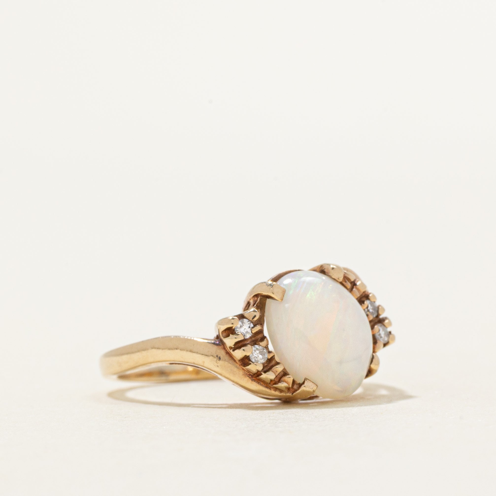 Cabochon Opal & Diamond Bypass Ring | 1.02ct, 0.02ctw | SZ 5.5