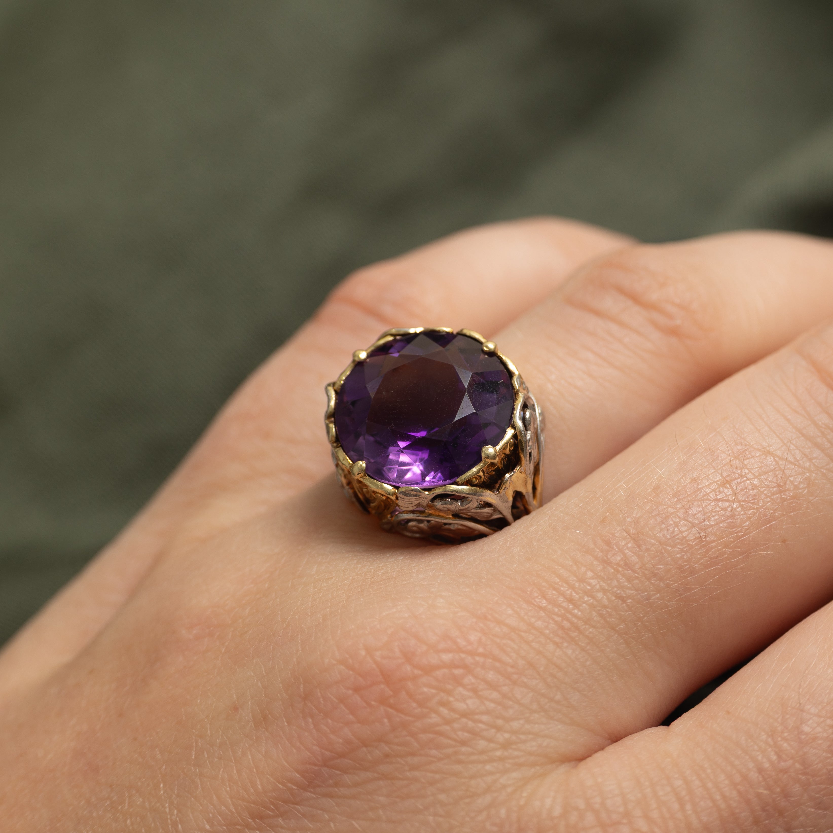 Amethyst Floral Engraved Cocktail Ring | 10.00ct | SZ 4.25