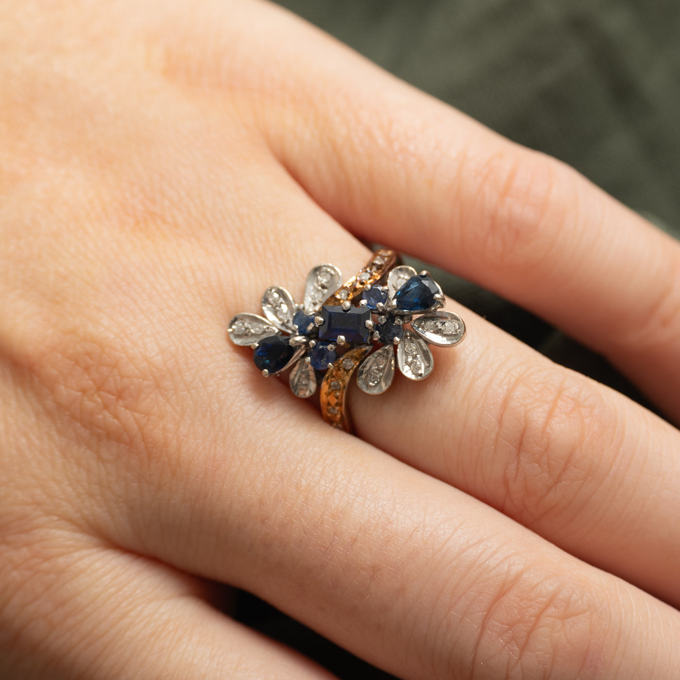 Sapphire & Diamond Ornate Floral Cluster Ring | 1.10ctw, 0.10ct | SZ 6.5