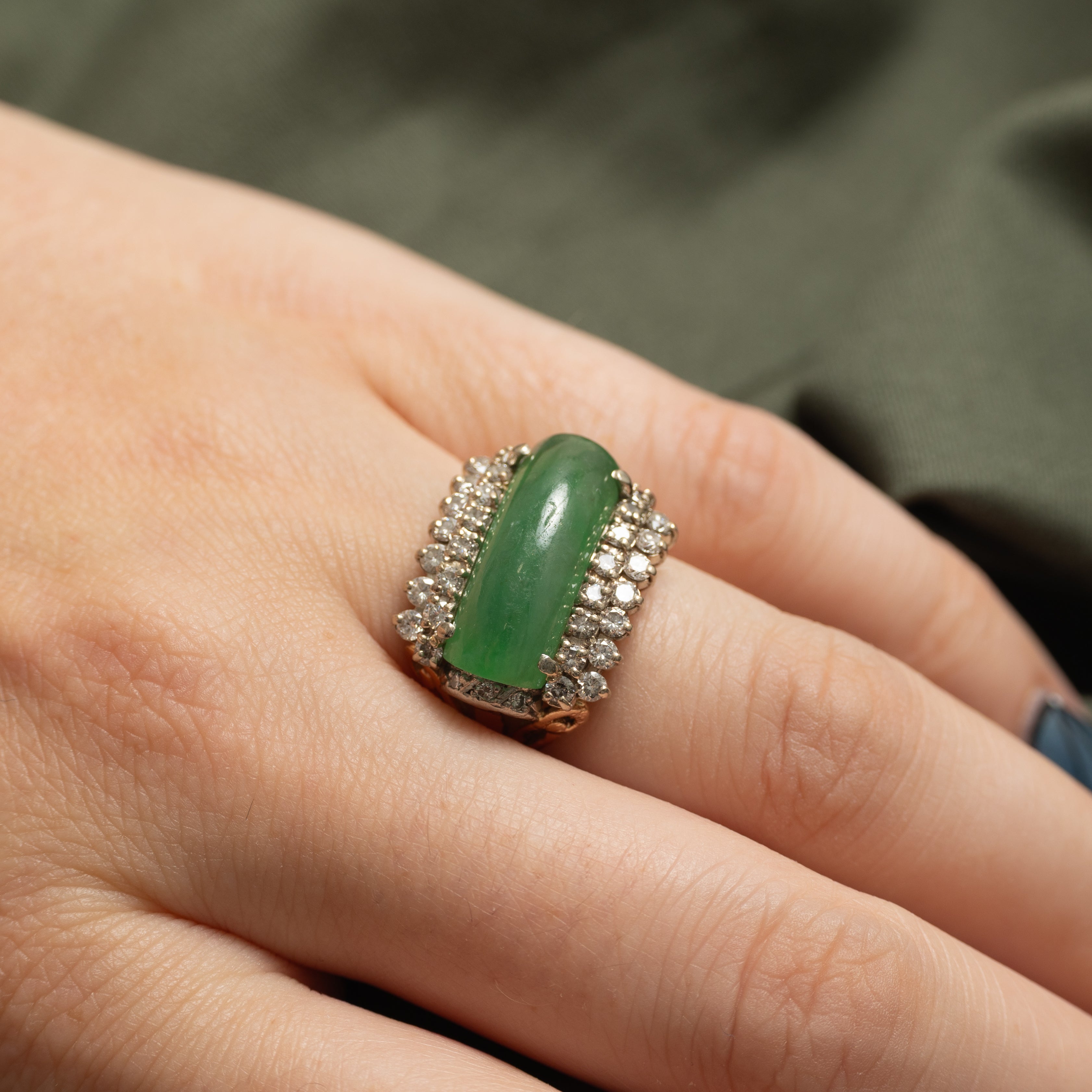 East West Jadeite & Diamond Cocktail Ring | 6.20ct, 0.90ctw | SZ 5