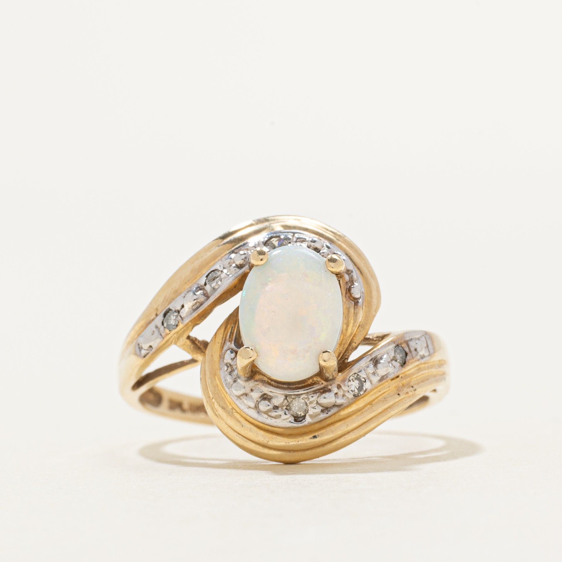 Cabochon Opal & Diamond Bypass Ring | 0.70ct, 0.03ctw | SZ 7.5